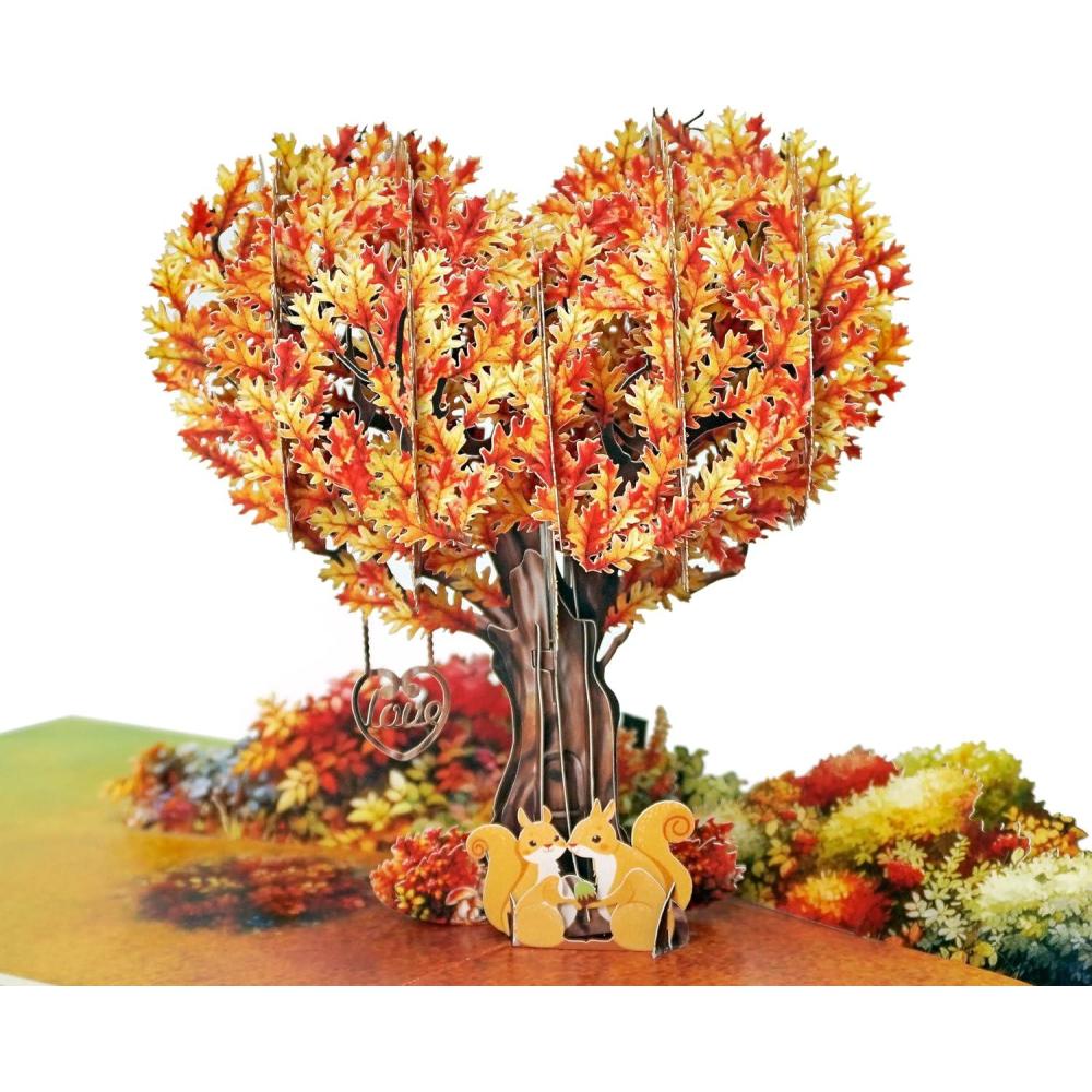 imageCUTPOPUP Anniversary Card Pop Up Valentines Day Wedding Engagement 3D Greeting Card Parrot CoupleAutumn Love Tree6x8in