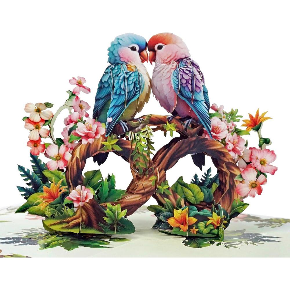 imageCUTPOPUP Anniversary Card Pop Up Valentines Day Wedding Engagement 3D Greeting Card Parrot CoupleParrot Couple6x8in
