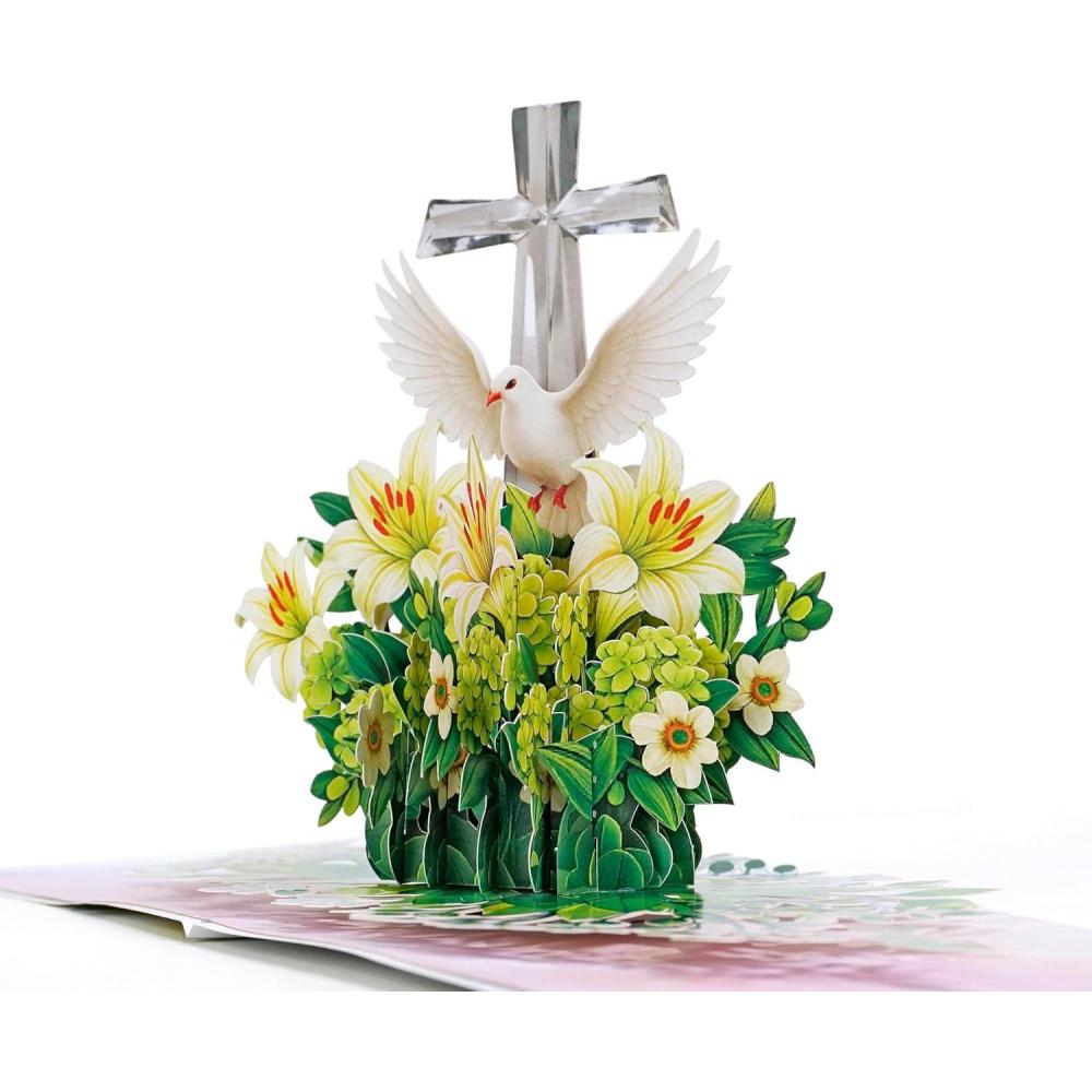 imageCUTPOPUP Religious Sympathy Card Pop Up 3D with Caring Thoughts and Prayers Blank Note Cards with Envelope Lily with Cross