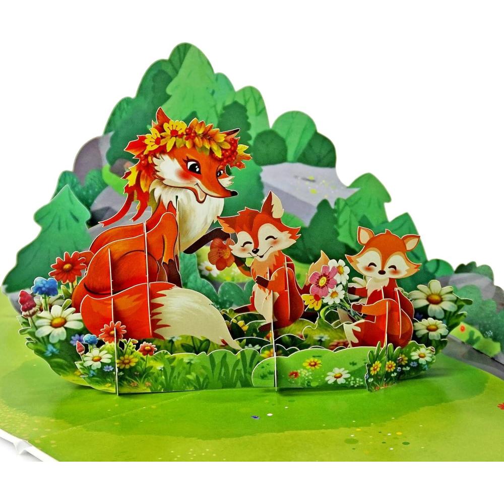 imageCUTPOPUP 40th Birthday Card Pop Up Mothers Day 3D Greeting Thank You Card 40th Sunflowers BastketFox6x8in