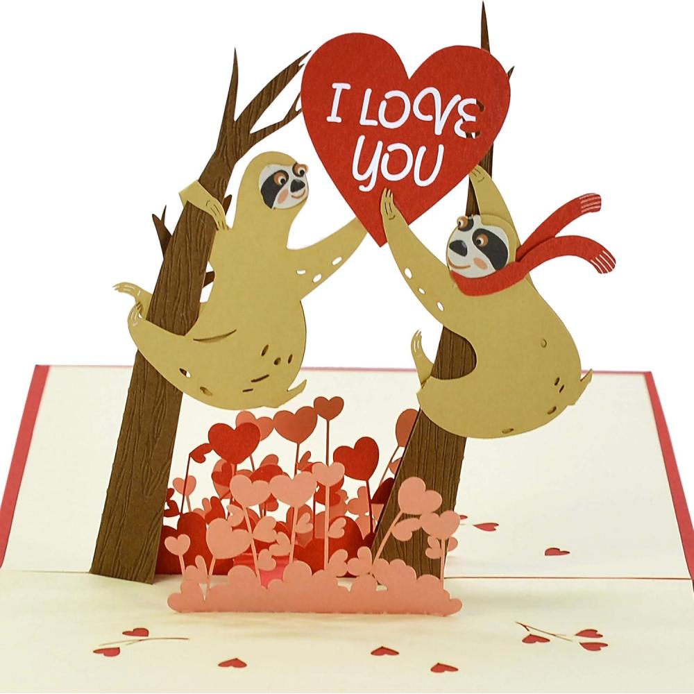 imageCUTPOPUP Anniversary Card Pop Up Valentines Day Wedding 3D Greeting Card Valentines Day Romantic Love Air BalloonSloth Couple
