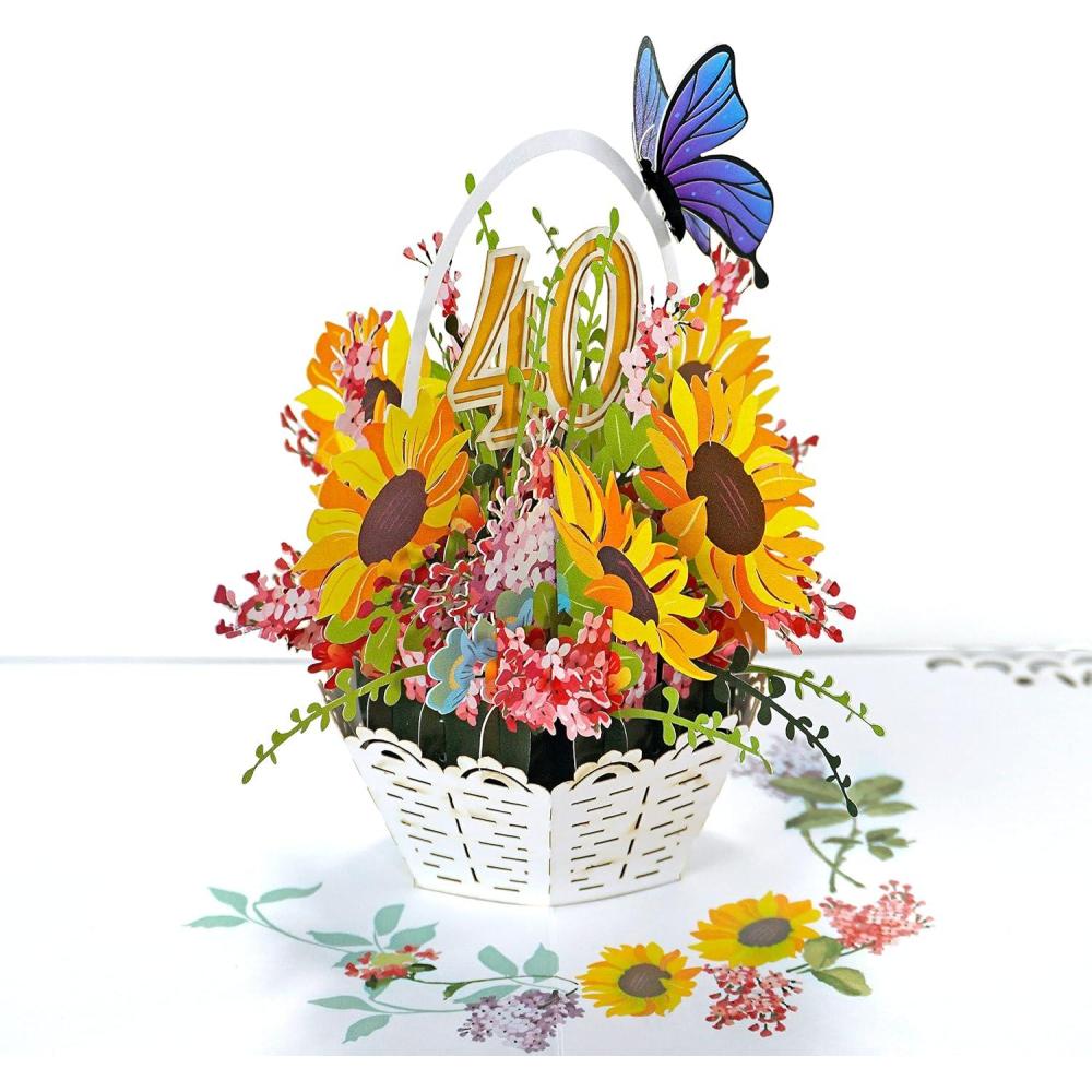 imageCUTPOPUP Birthday Card Pop Up 3D Birthday Card Anniversary 3D Greeting Card Magnolia Tree40th Sunflowers Bastket6x6in