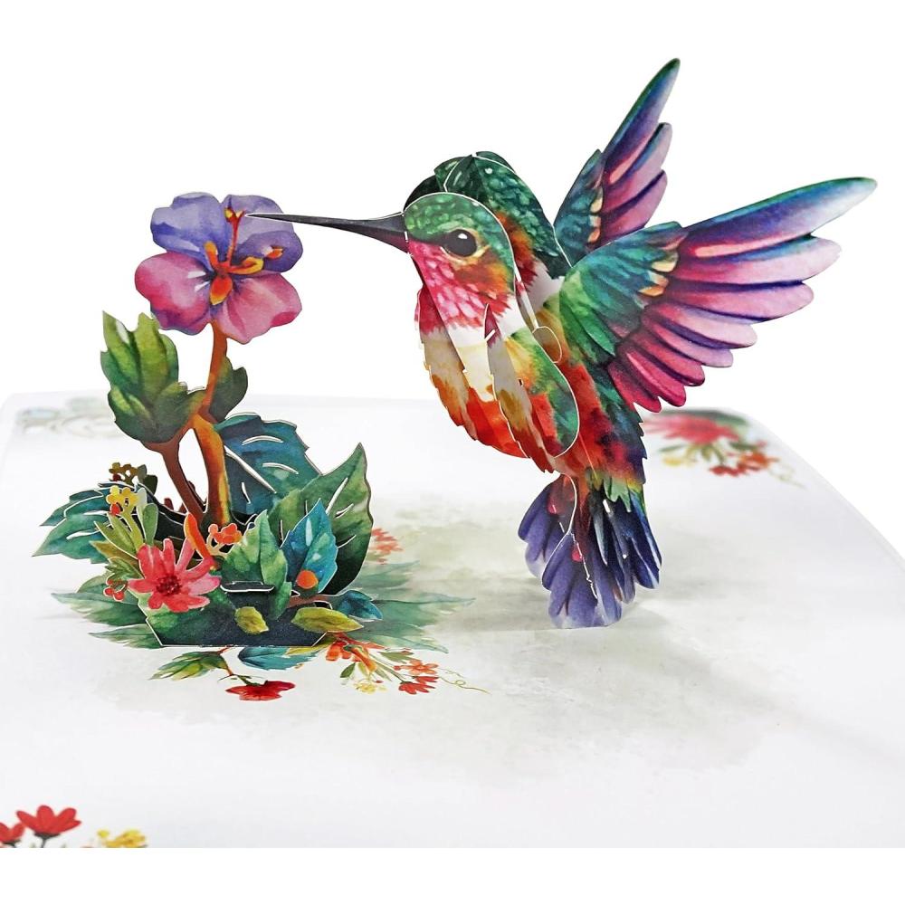 imageCUTPOPUP Birthday Card Pop Up 3D Birthday Card Anniversary 3D Greeting Card Magnolia TreeHummingbird Purple Flower6x8in