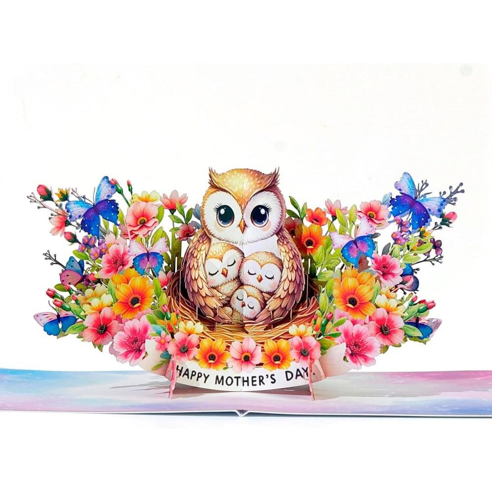 imageCUTPOPUP Birthday Card Pop Up 3D Birthday Card Anniversary 3D Greeting Card Magnolia TreeOwl Mama6x8in
