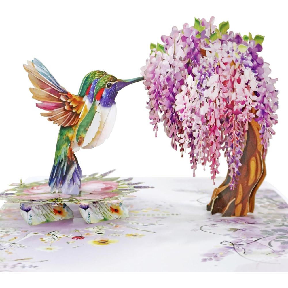 imageCUTPOPUP Birthday Card Pop Up Birthday 3D Popup Greeting Birthday Card for Women Hummingbird WisteriaHummingbird Wisteria6x8in