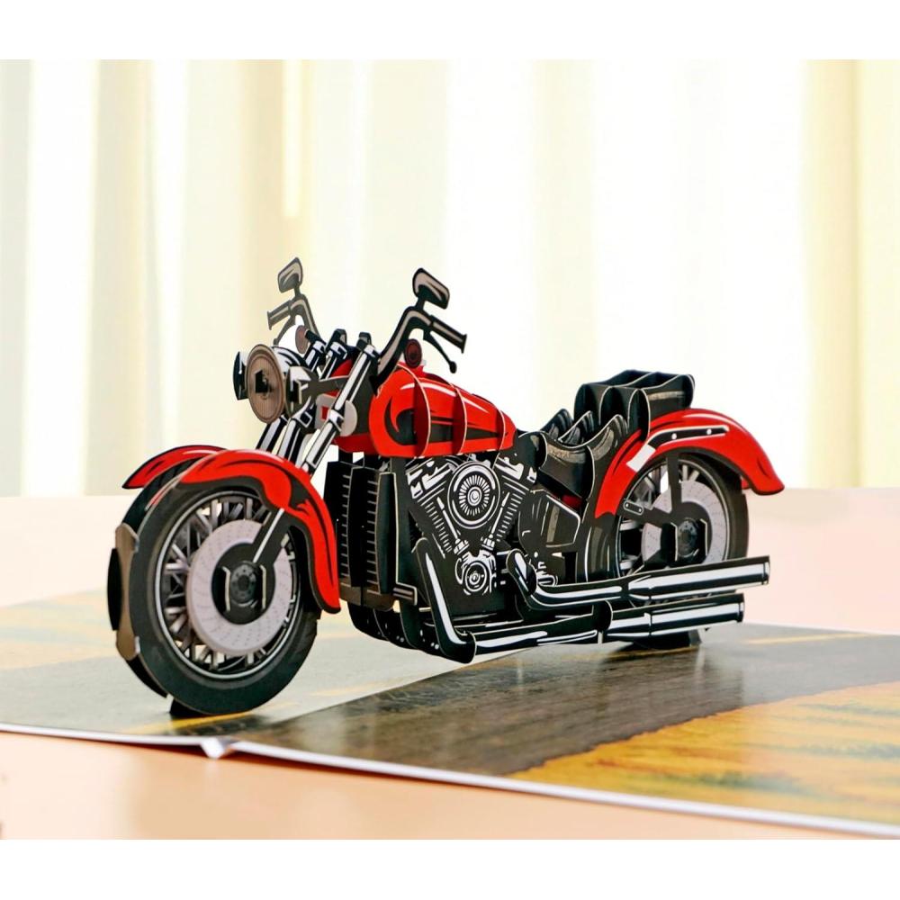 imageCUTPOPUP Birthday Card for Men Fathers Day Card Pop Up Fathers Day Birthday 3D Greeting Card for Husband Son Dad Grandpa BBQ GrillMotorcycle6x8in