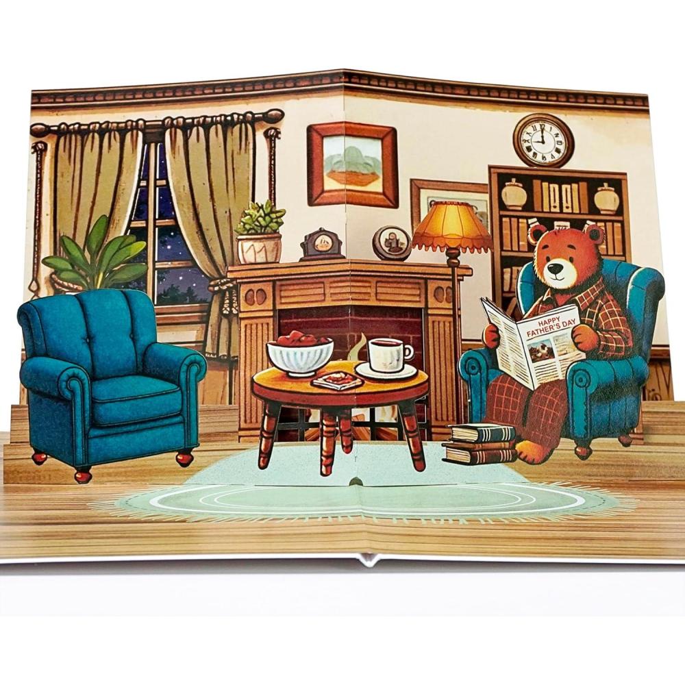 imageCUTPOPUP Birthday Card for Men Fathers Day Card Pop Up Fathers Day Birthday 3D Greeting Card for Husband Son Dad Grandpa BBQ GrillPapa Bear reading6x8in