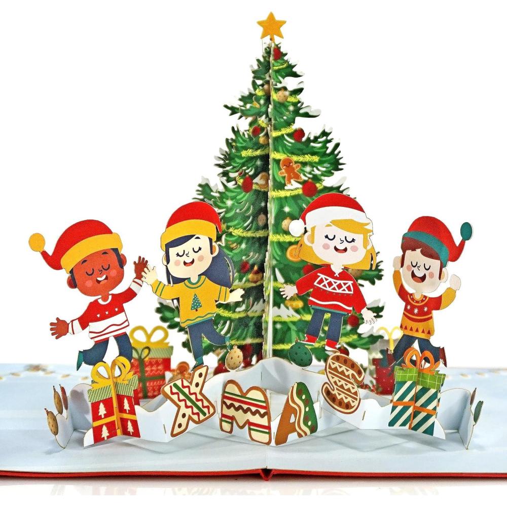 imageCUTPOPUP Merry Christmas Pop Up 3D Holiday Greeting Xmas Card Christmas TreeXmas Children and Tree  6x6