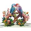 CUTPOPUP BlueJay Couple, Valentines Day Card Pop Up, Anniversary Card, Wedding, Engagement, 3D Greeting Card (BlueJay Couple-HeartDown)(Parrot Couple-6x8in)