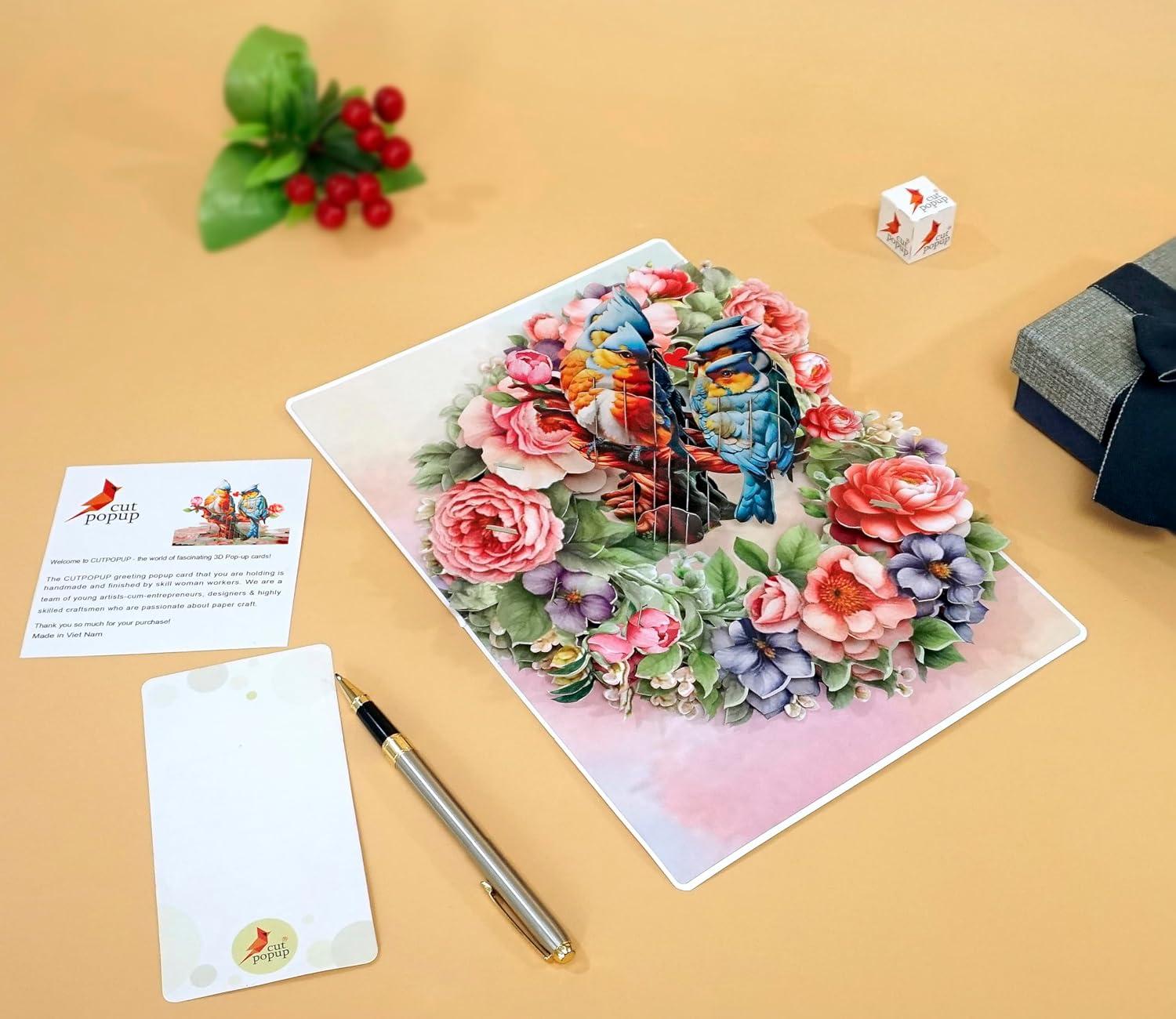 imageCUTPOPUP Valentine Card Pop Up 3D Romantic Love Cards for Valentines Day Happy Valentines TextBluejay Couple 6x8in