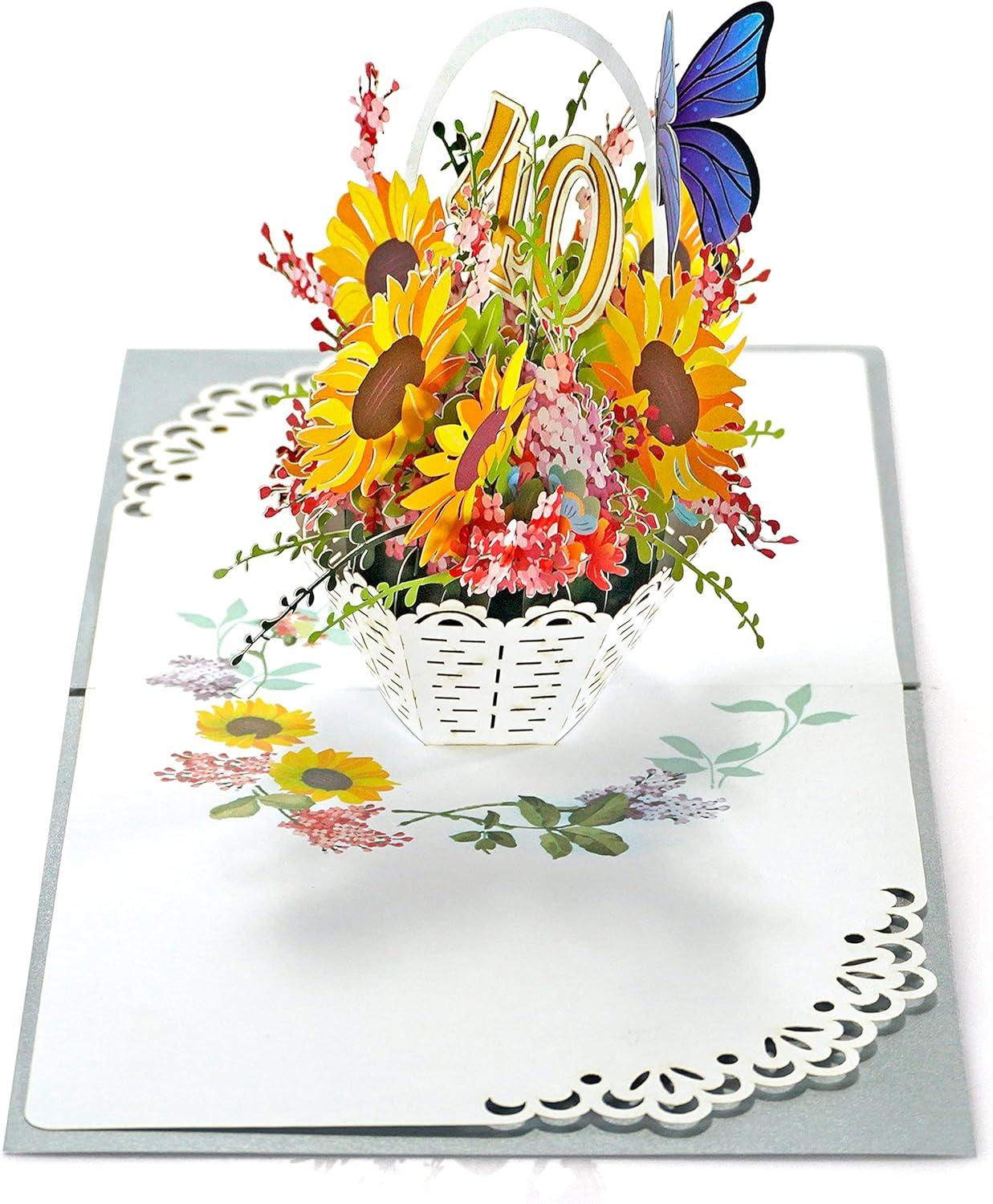 imageCUTPOPUP Mothers Day Card Pop Up 3D Birthday Greeting Card Mothers Day Card for Women Mom Wife Grandma Aunt Daughter Mama Chipmunk40th Sunflowers Bastket6x6in