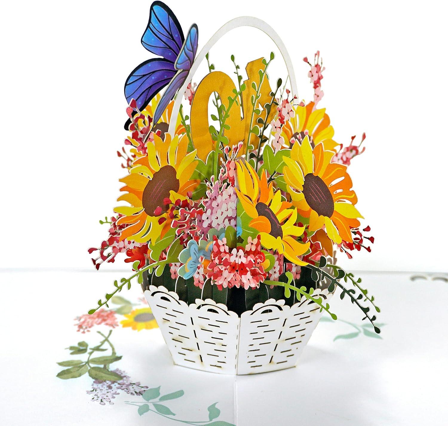 imageCUTPOPUP Mothers Day Card Pop Up 3D Birthday Greeting Card Mothers Day Card for Women Mom Wife Grandma Aunt Daughter Mama Chipmunk40th Sunflowers Bastket6x6in