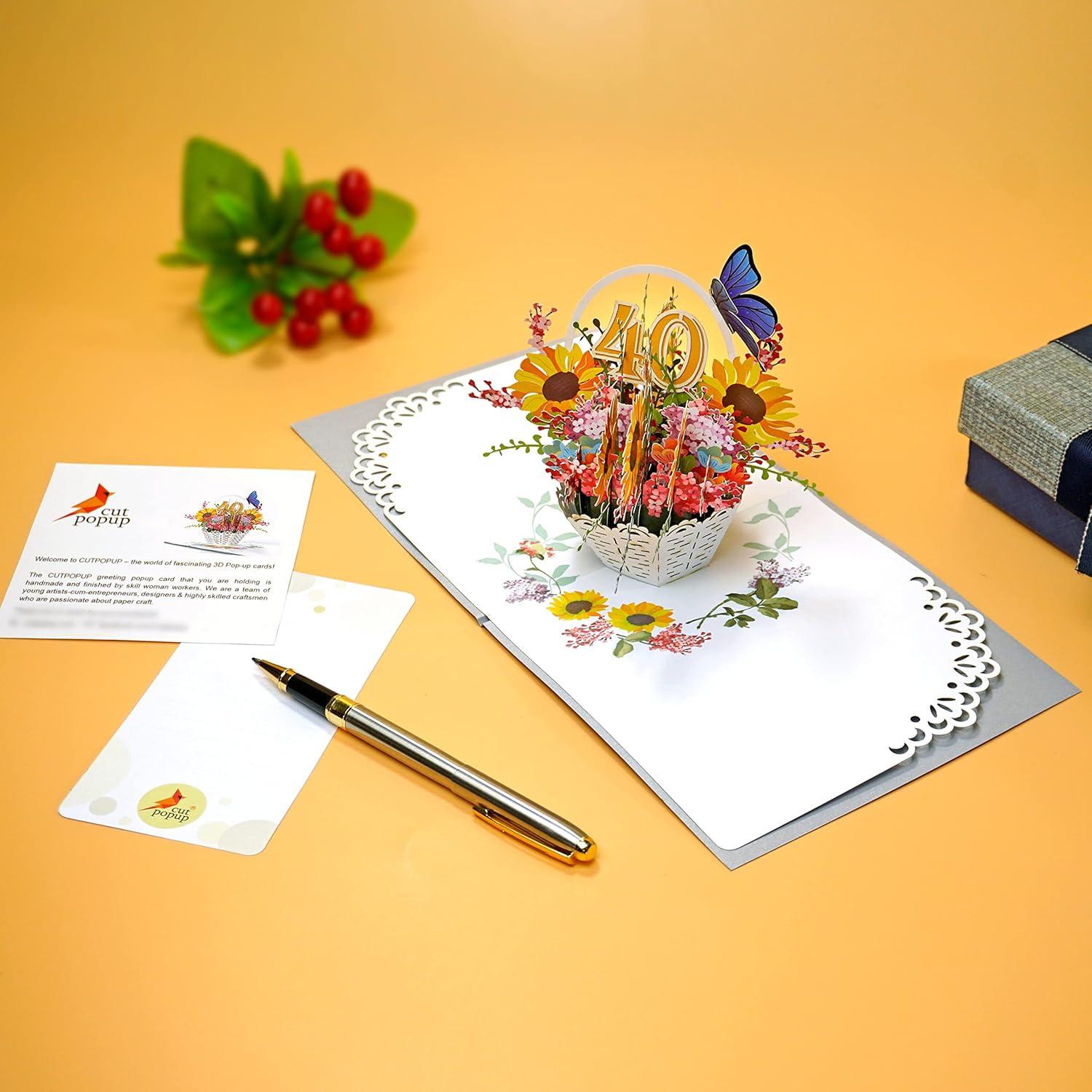 imageCUTPOPUP Mothers Day Card Pop Up 3D Birthday Greeting Card Mothers Day Card for Women Mom Wife Grandma Aunt Daughter Mama Chipmunk40th Sunflowers Bastket6x6in