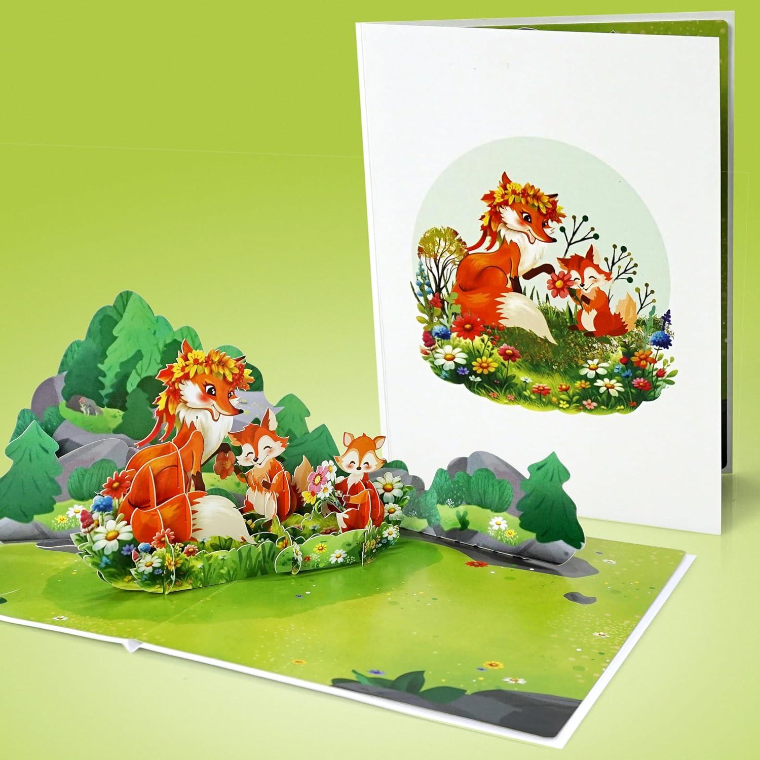 imageCUTPOPUP Mothers Day Card Pop Up 3D Birthday Greeting Card Mothers Day Card for Women Mom Wife Grandma Aunt Daughter Mama ChipmunkFox6x8in