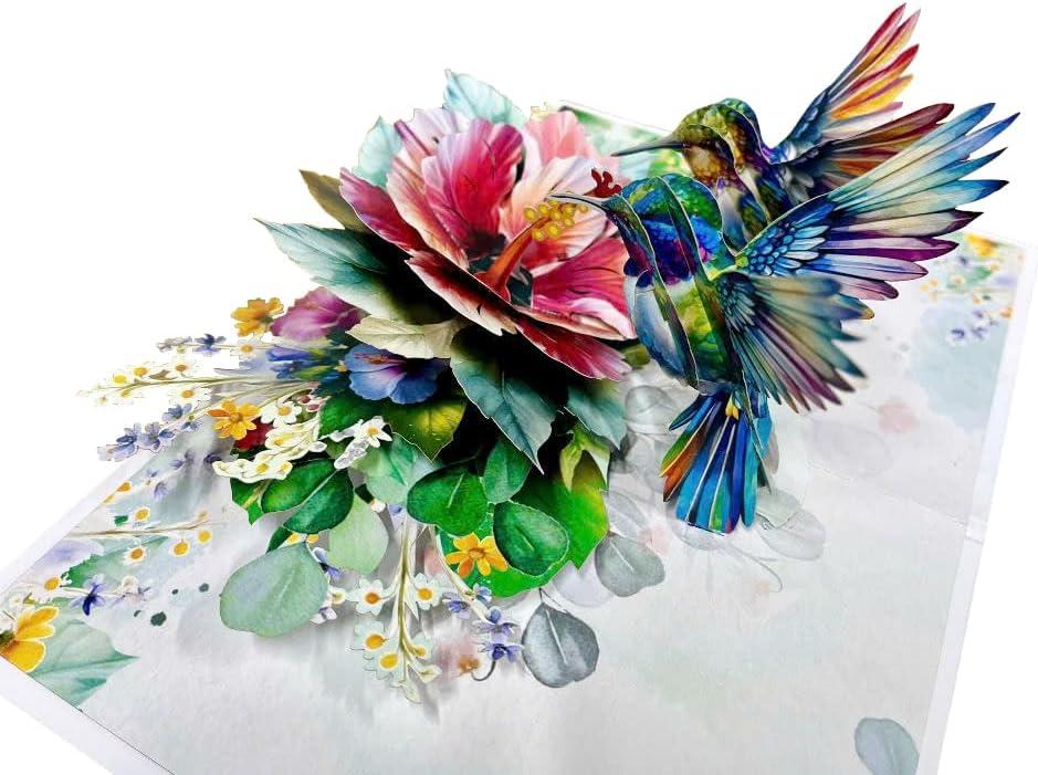 imageCUTPOPUP Mothers Day Card Pop Up 3D Birthday Greeting Card Mothers Day Card for Women Mom Wife Grandma Aunt Daughter Mama ChipmunkHibicus Hummingbird6x8in