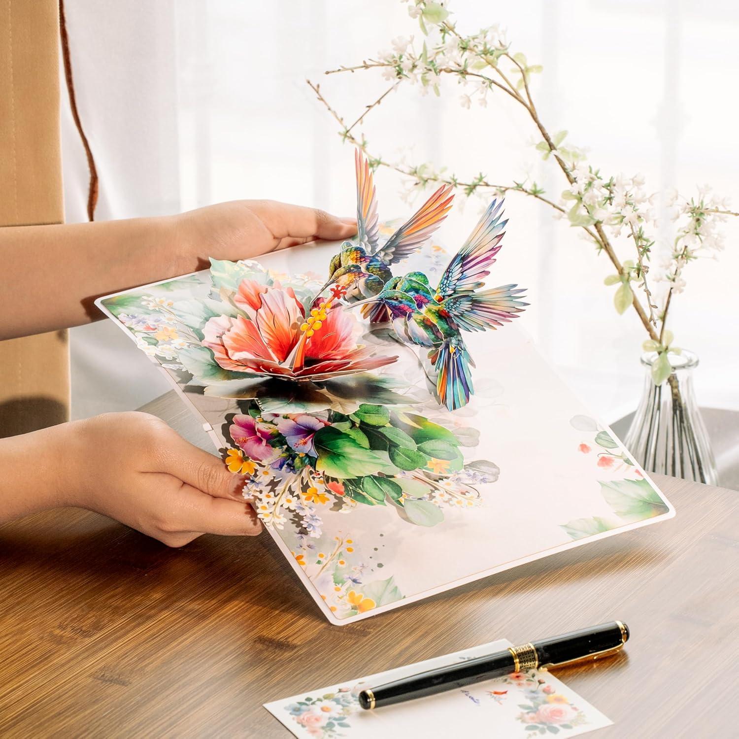 imageCUTPOPUP Mothers Day Card Pop Up 3D Birthday Greeting Card Mothers Day Card for Women Mom Wife Grandma Aunt Daughter Mama ChipmunkHibicus Hummingbird6x8in