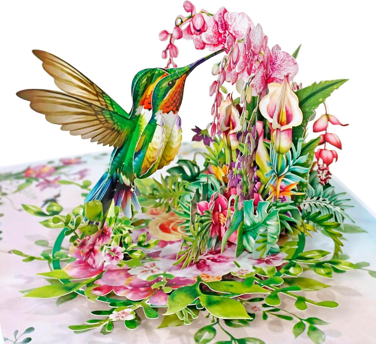 imageCUTPOPUP Mothers Day Card Pop Up 3D Birthday Greeting Card Mothers Day Card for Women Mom Wife Grandma Aunt Daughter Mama ChipmunkHummingbird Orchid6x8in