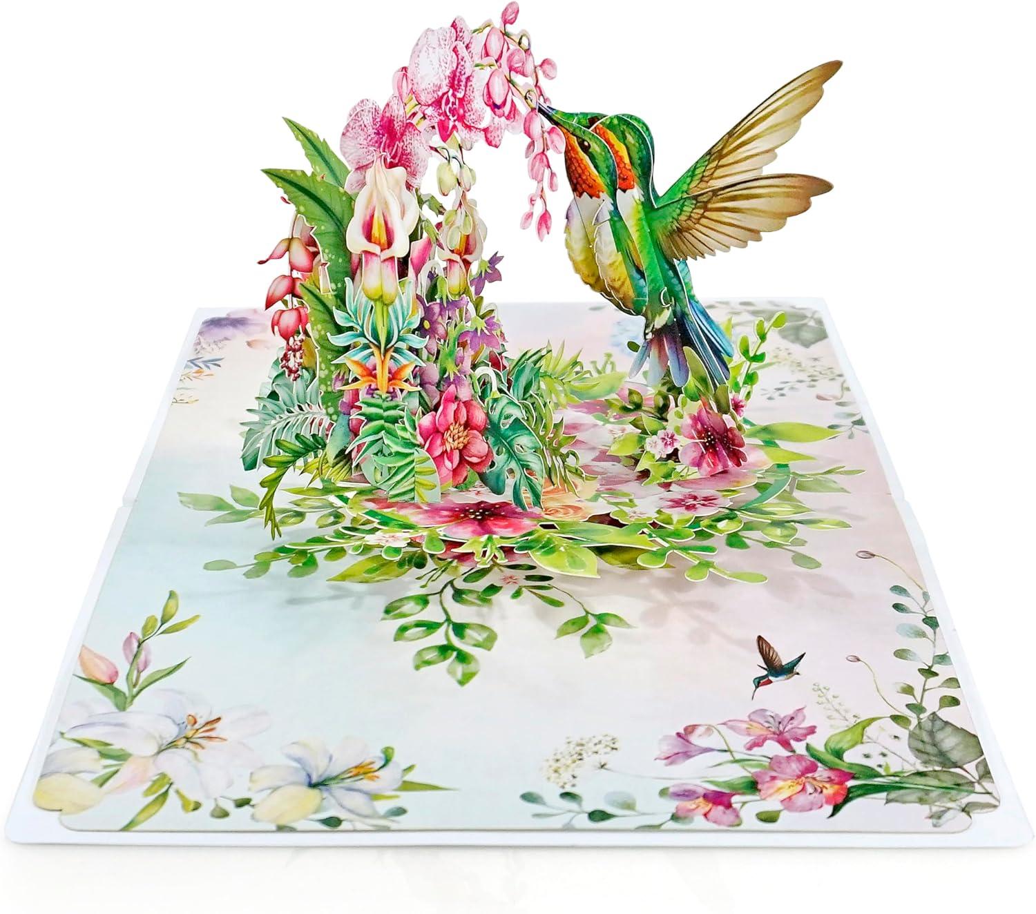 imageCUTPOPUP Mothers Day Card Pop Up 3D Birthday Greeting Card Mothers Day Card for Women Mom Wife Grandma Aunt Daughter Mama ChipmunkHummingbird Orchid6x8in