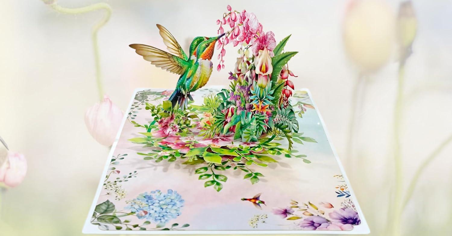 imageCUTPOPUP Mothers Day Card Pop Up 3D Birthday Greeting Card Mothers Day Card for Women Mom Wife Grandma Aunt Daughter Mama ChipmunkHummingbird Orchid6x8in