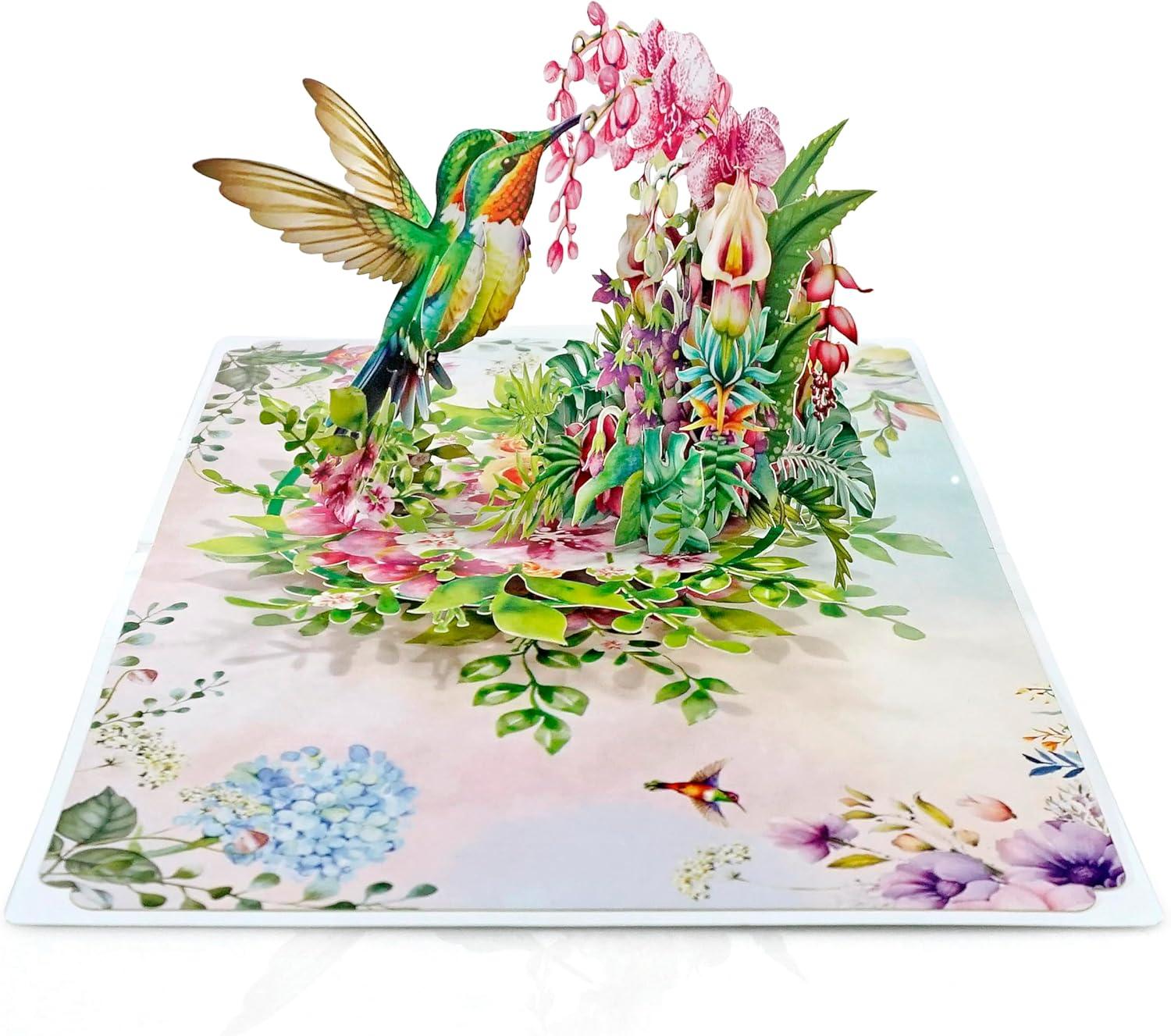 imageCUTPOPUP Mothers Day Card Pop Up 3D Birthday Greeting Card Mothers Day Card for Women Mom Wife Grandma Aunt Daughter Mama ChipmunkHummingbird Orchid6x8in