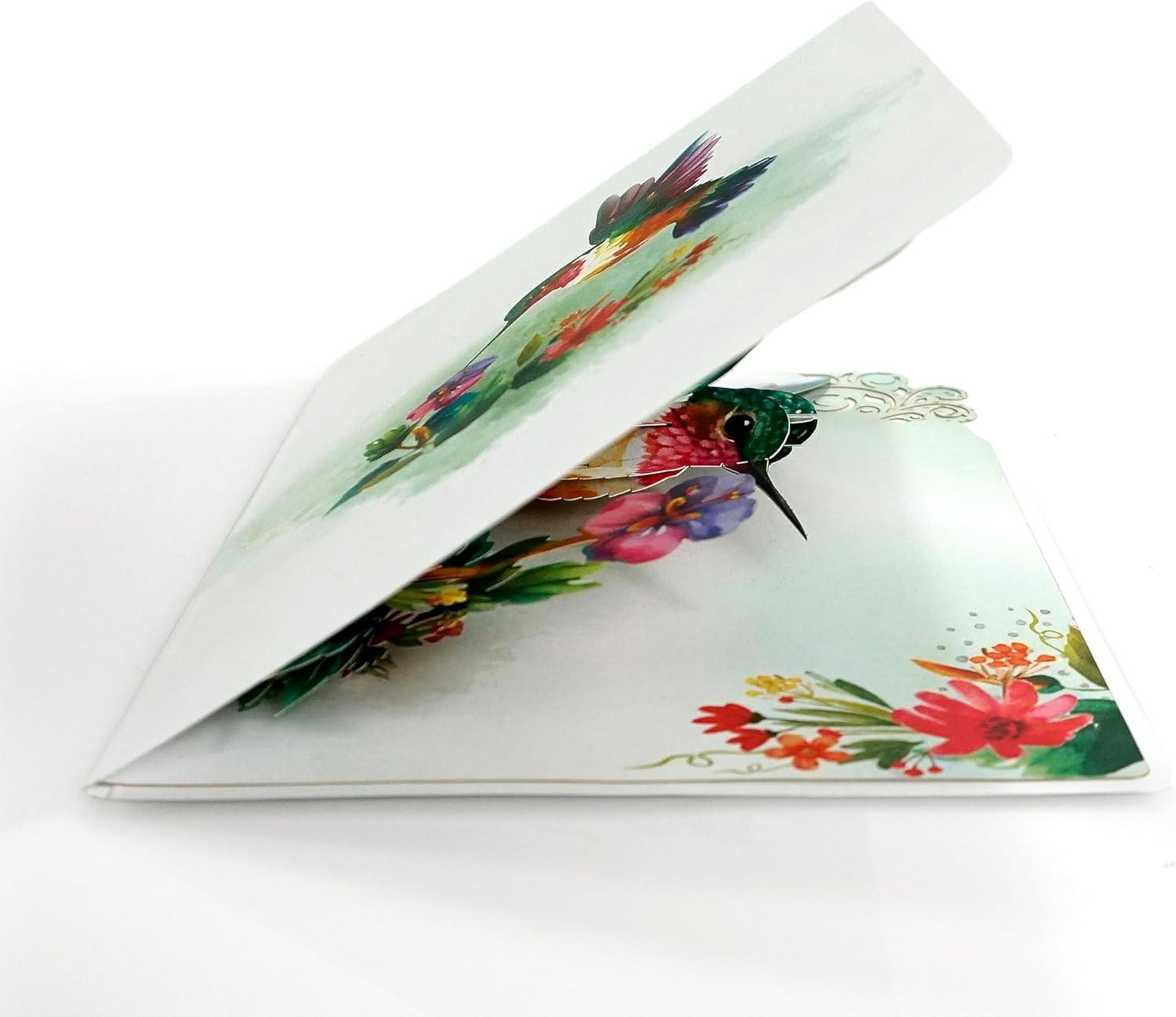 imageCUTPOPUP Mothers Day Card Pop Up 3D Birthday Greeting Card Mothers Day Card for Women Mom Wife Grandma Aunt Daughter Mama ChipmunkHummingbird Purple Flower6x8in