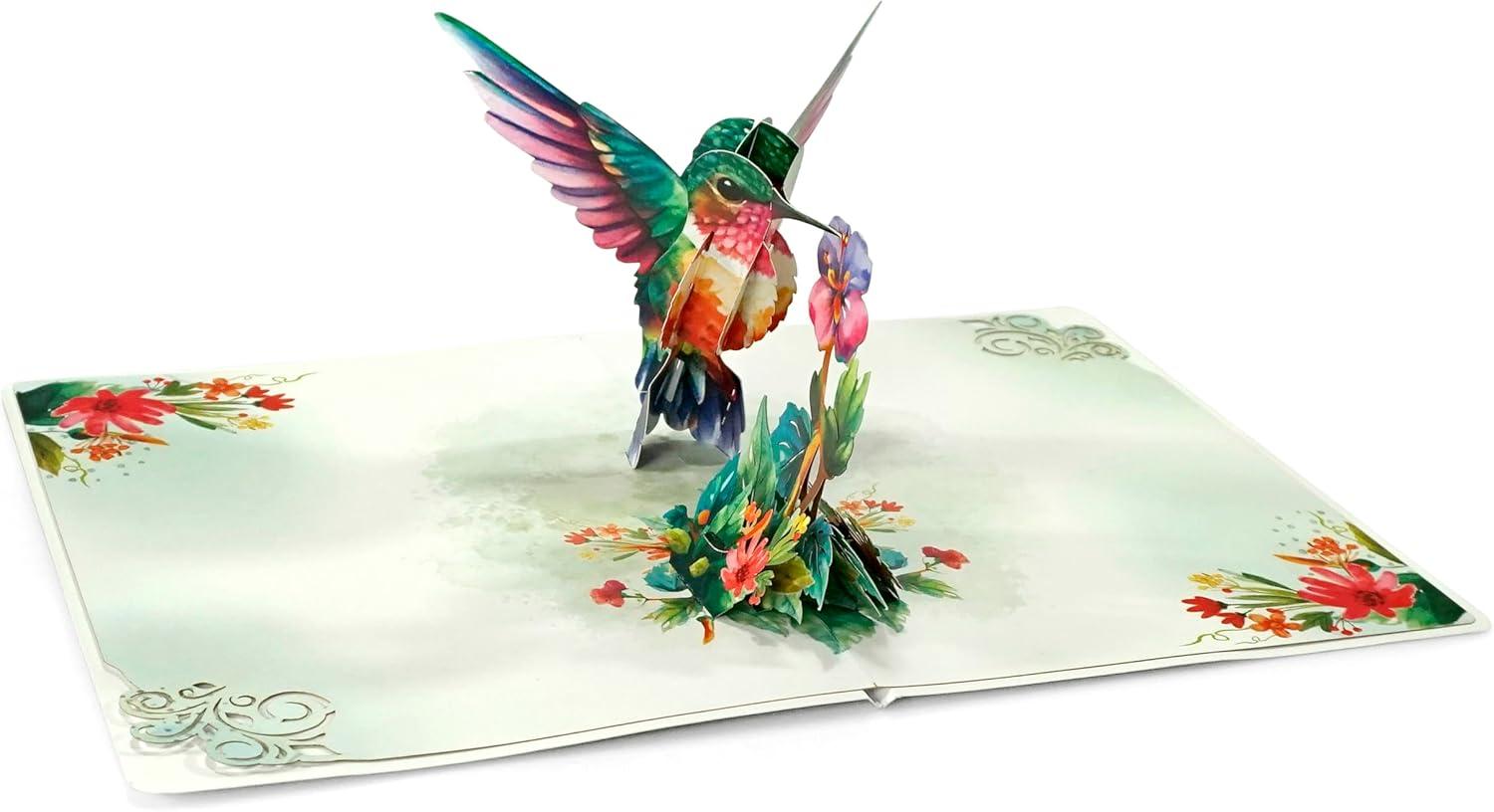 imageCUTPOPUP Mothers Day Card Pop Up 3D Birthday Greeting Card Mothers Day Card for Women Mom Wife Grandma Aunt Daughter Mama ChipmunkHummingbird Purple Flower6x8in