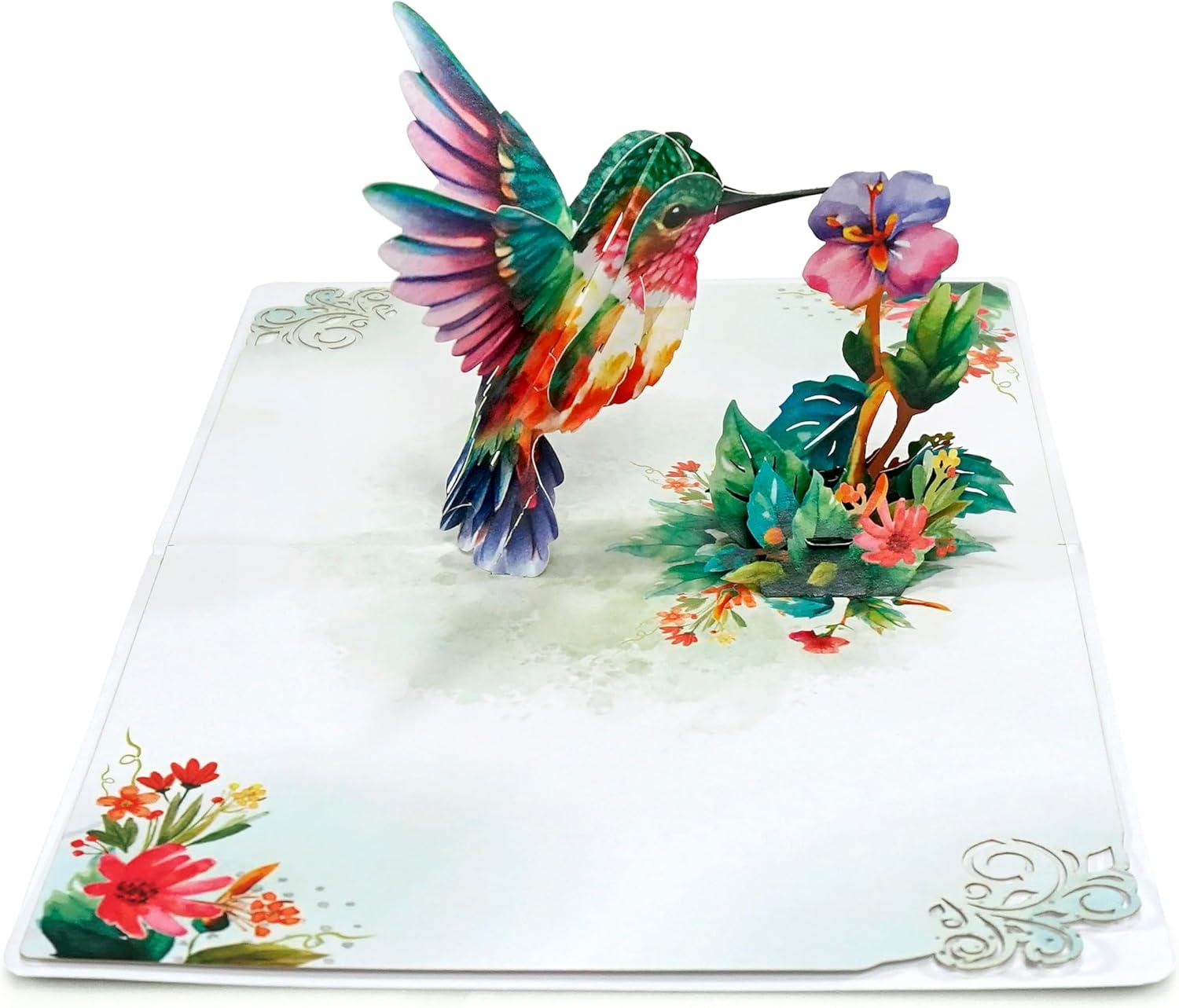 imageCUTPOPUP Mothers Day Card Pop Up 3D Birthday Greeting Card Mothers Day Card for Women Mom Wife Grandma Aunt Daughter Mama ChipmunkHummingbird Purple Flower6x8in