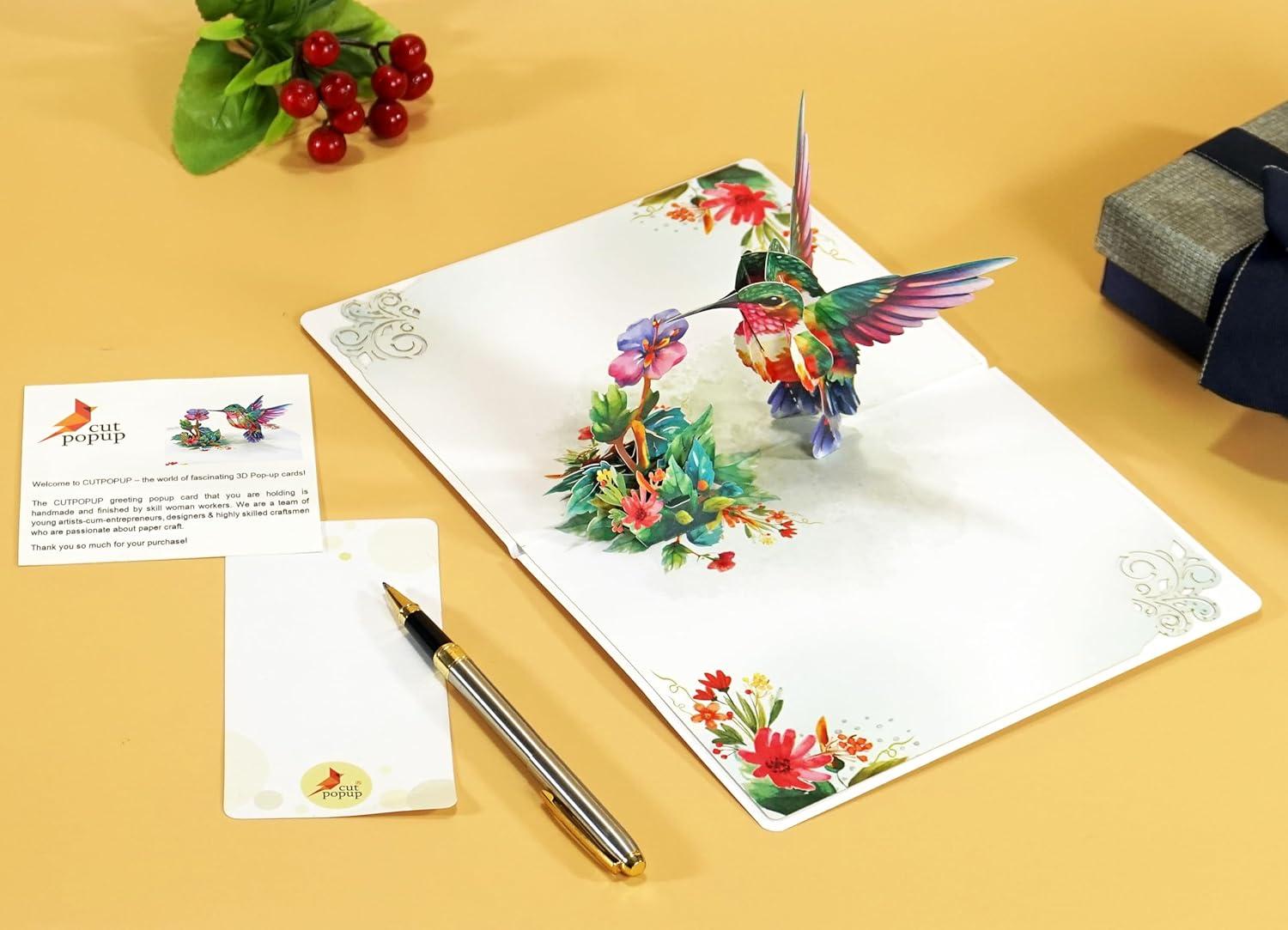 imageCUTPOPUP Mothers Day Card Pop Up 3D Birthday Greeting Card Mothers Day Card for Women Mom Wife Grandma Aunt Daughter Mama ChipmunkHummingbird Purple Flower6x8in