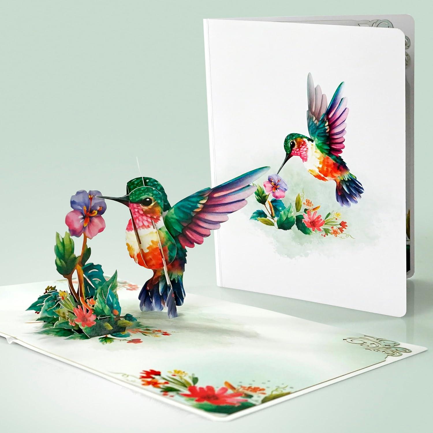 imageCUTPOPUP Mothers Day Card Pop Up 3D Birthday Greeting Card Mothers Day Card for Women Mom Wife Grandma Aunt Daughter Mama ChipmunkHummingbird Purple Flower6x8in