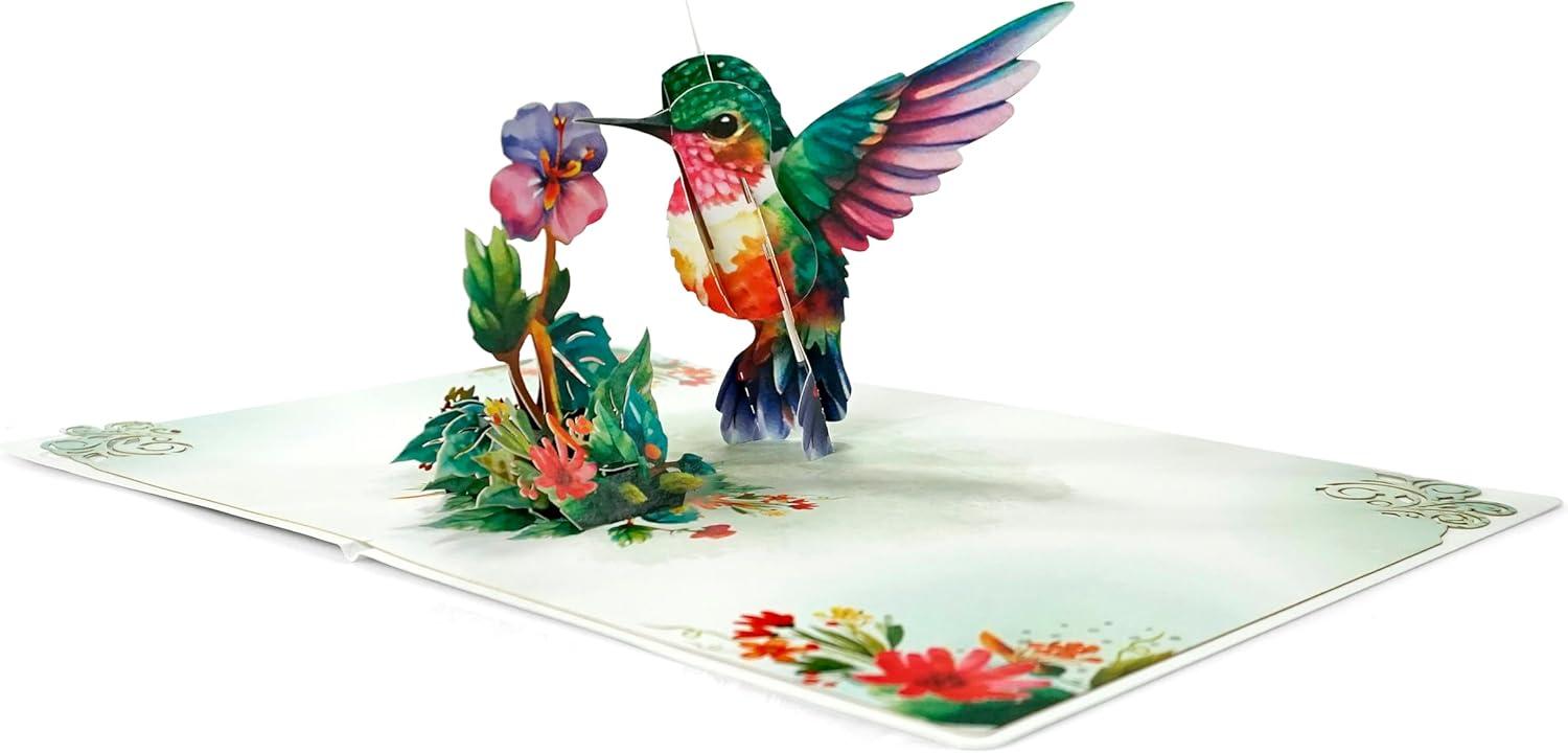 imageCUTPOPUP Mothers Day Card Pop Up 3D Birthday Greeting Card Mothers Day Card for Women Mom Wife Grandma Aunt Daughter Mama ChipmunkHummingbird Purple Flower6x8in