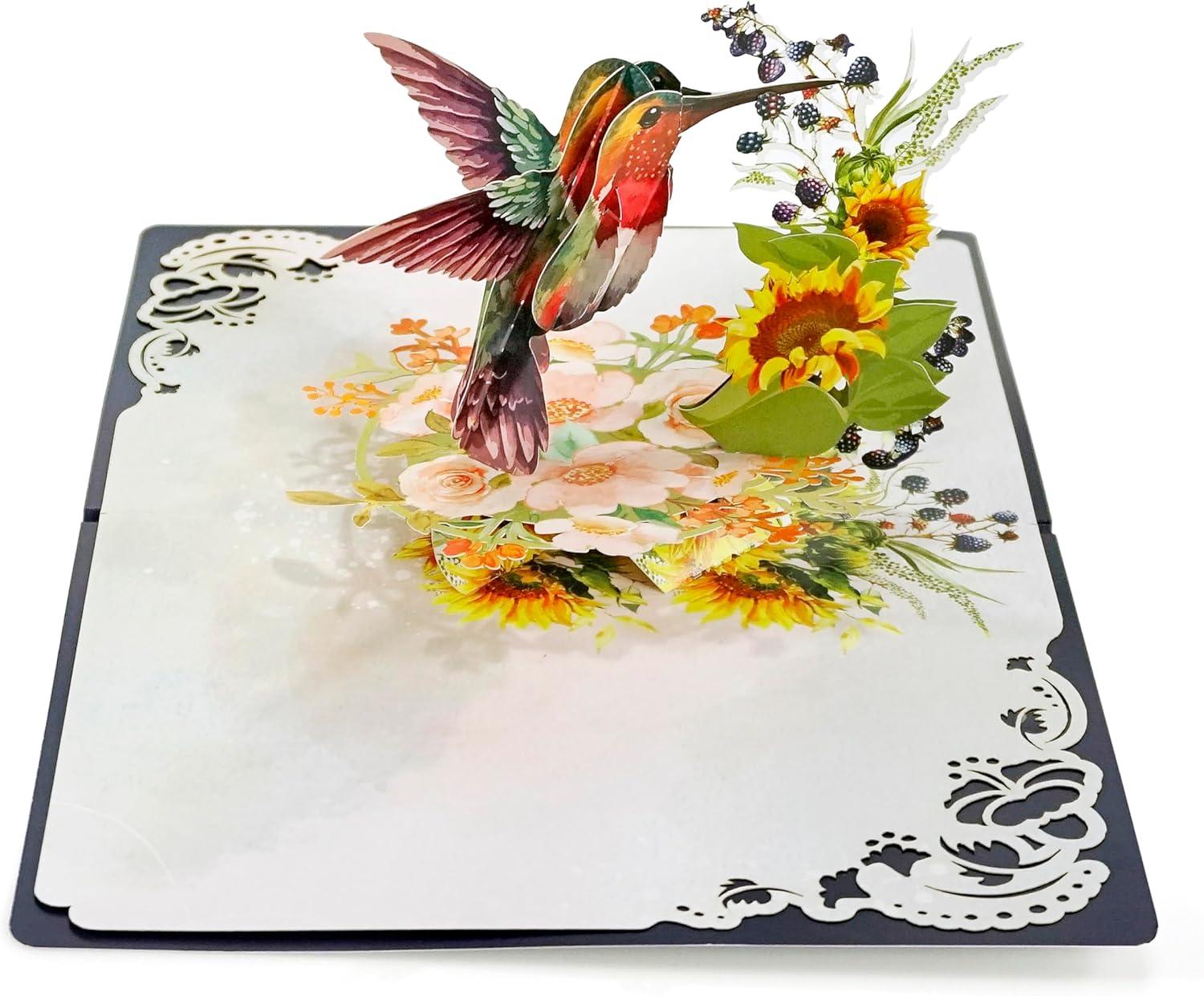 imageCUTPOPUP Mothers Day Card Pop Up 3D Birthday Greeting Card Mothers Day Card for Women Mom Wife Grandma Aunt Daughter Mama ChipmunkHummingbird Sunflower6x8in
