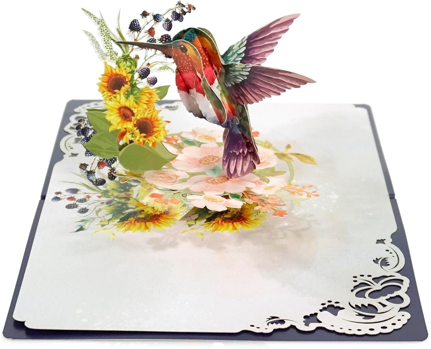 imageCUTPOPUP Mothers Day Card Pop Up 3D Birthday Greeting Card Mothers Day Card for Women Mom Wife Grandma Aunt Daughter Mama ChipmunkHummingbird Sunflower6x8in