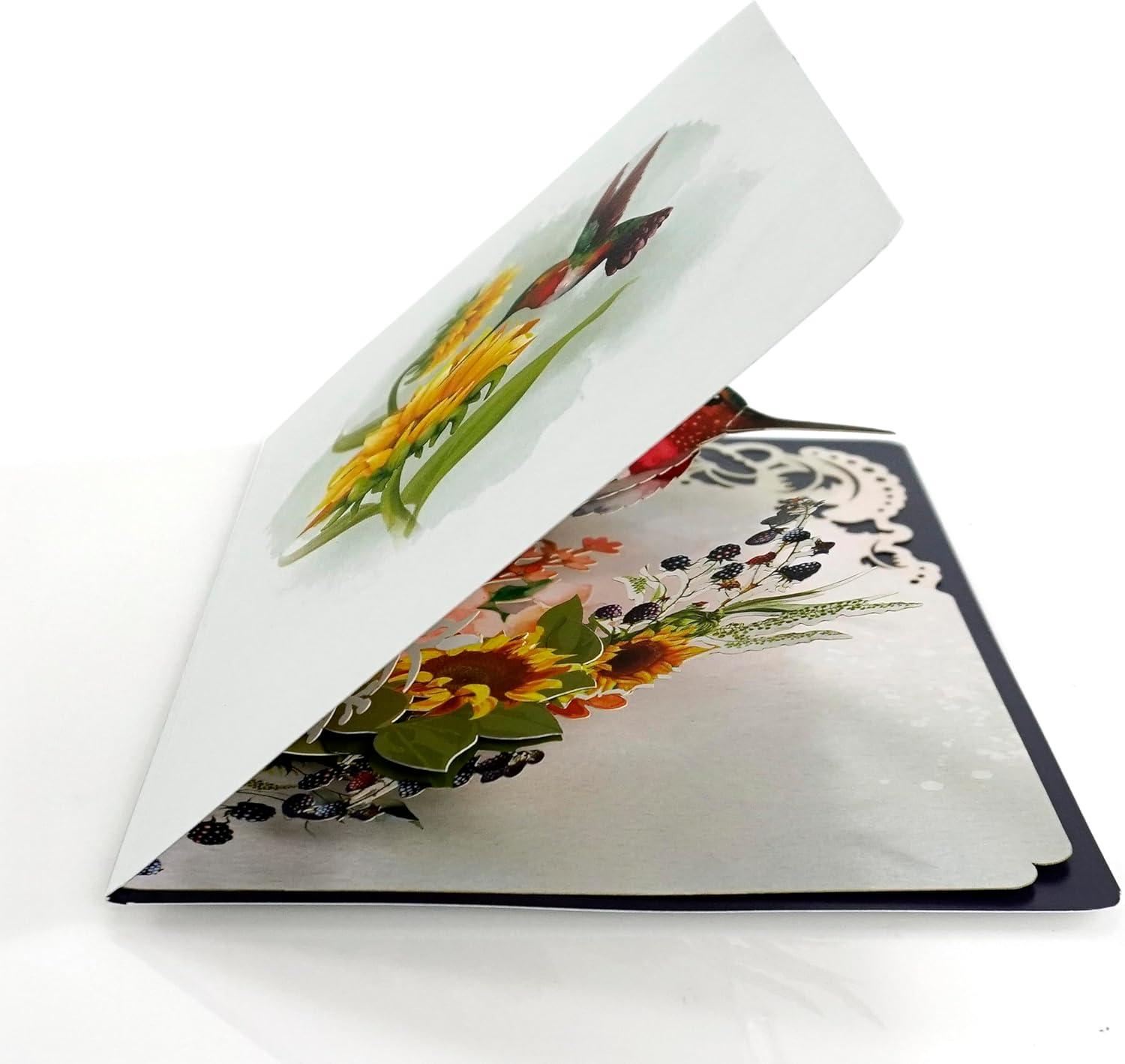 imageCUTPOPUP Mothers Day Card Pop Up 3D Birthday Greeting Card Mothers Day Card for Women Mom Wife Grandma Aunt Daughter Mama ChipmunkHummingbird Sunflower6x8in