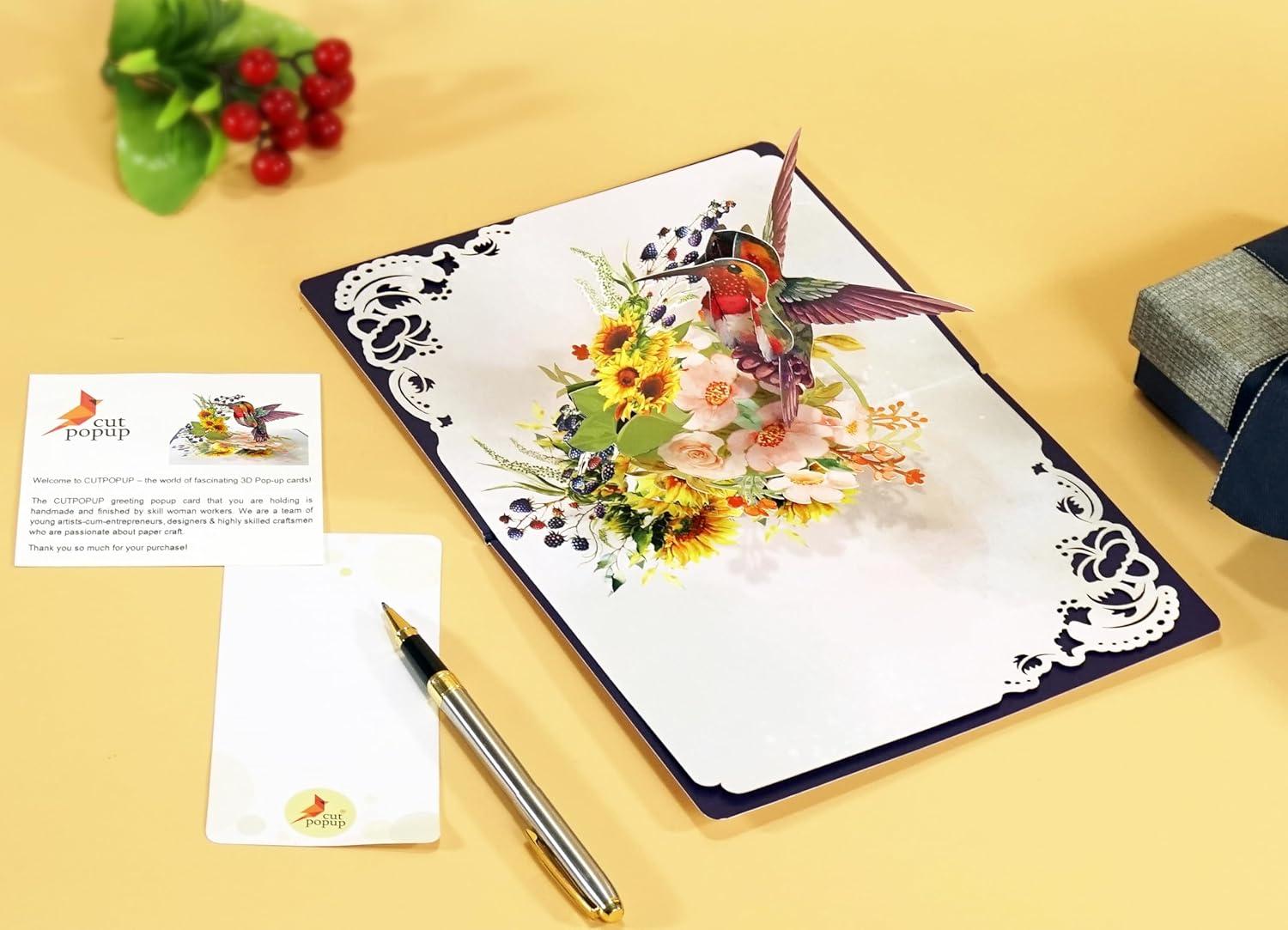 imageCUTPOPUP Mothers Day Card Pop Up 3D Birthday Greeting Card Mothers Day Card for Women Mom Wife Grandma Aunt Daughter Mama ChipmunkHummingbird Sunflower6x8in