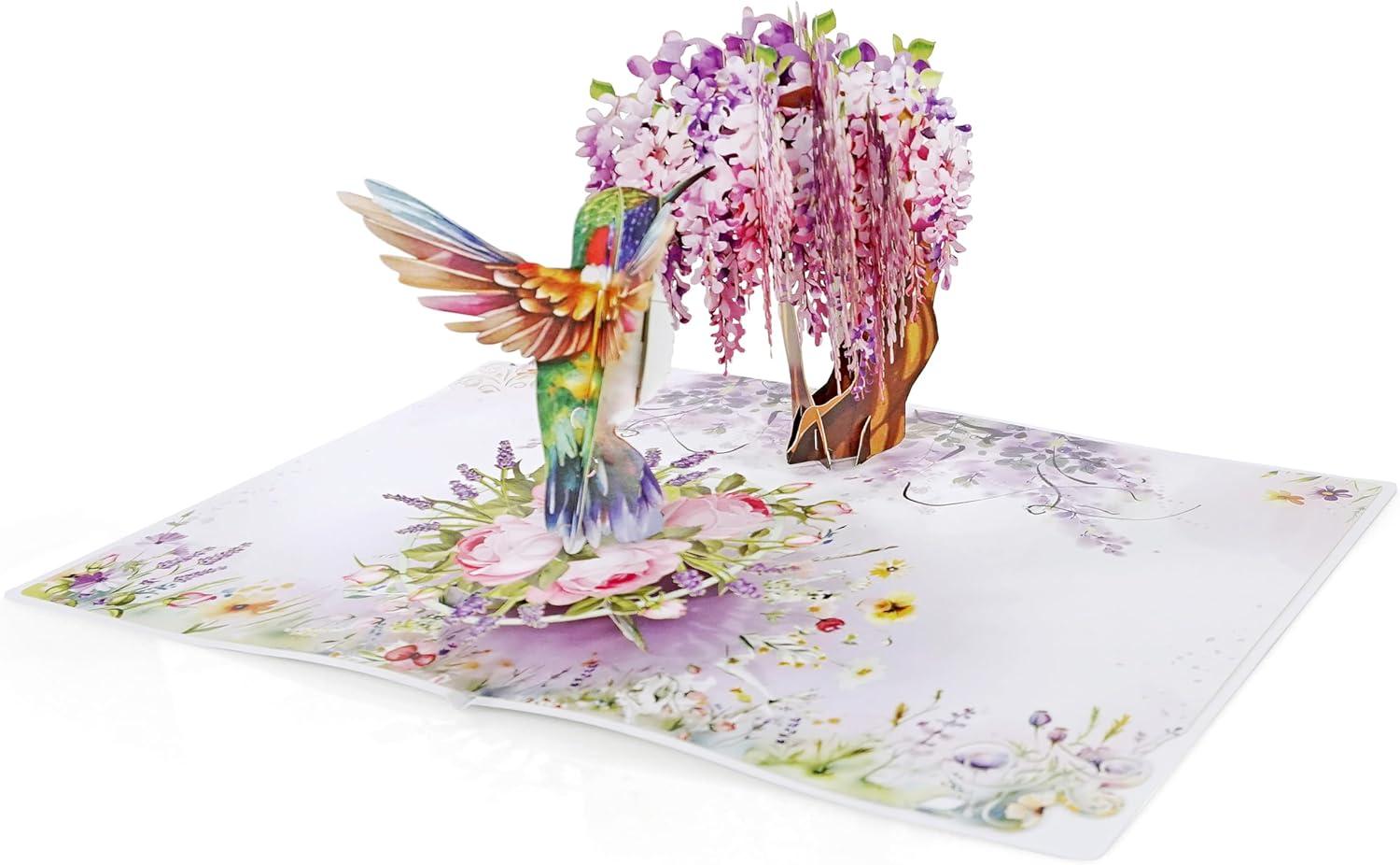 imageCUTPOPUP Mothers Day Card Pop Up 3D Birthday Greeting Card Mothers Day Card for Women Mom Wife Grandma Aunt Daughter Mama ChipmunkHummingbird Wisteria6x8in
