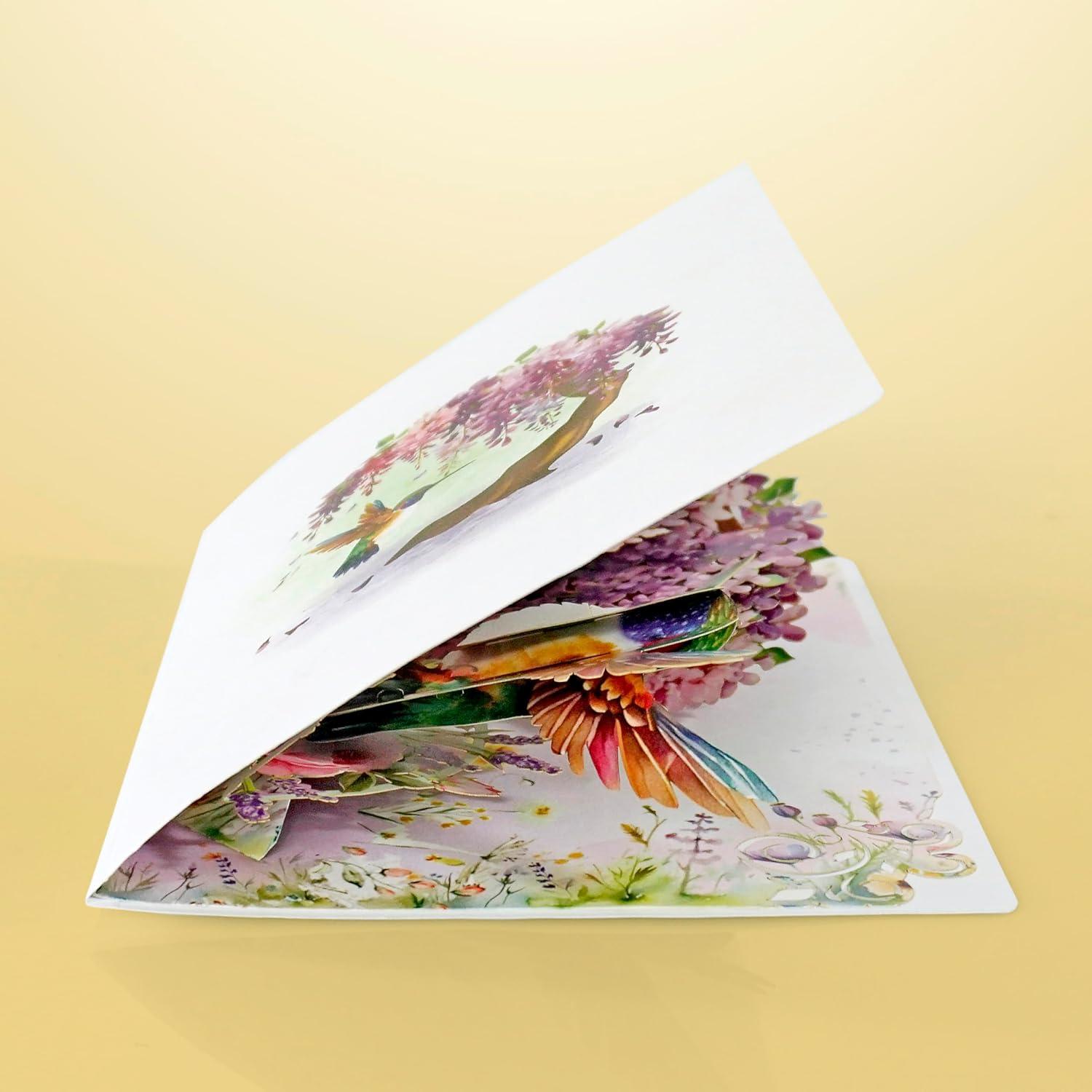 imageCUTPOPUP Mothers Day Card Pop Up 3D Birthday Greeting Card Mothers Day Card for Women Mom Wife Grandma Aunt Daughter Mama ChipmunkHummingbird Wisteria6x8in