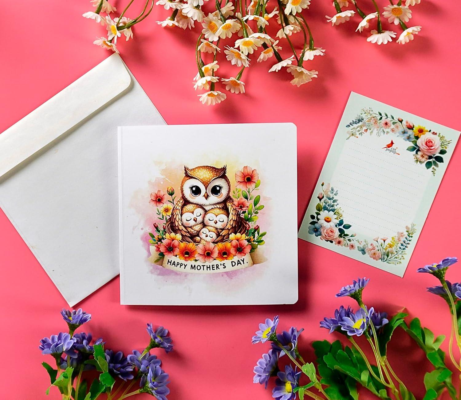 imageCUTPOPUP Mothers Day Card Pop Up 3D Birthday Greeting Card Mothers Day Card for Women Mom Wife Grandma Aunt Daughter Mama ChipmunkOwl Mama6x8in