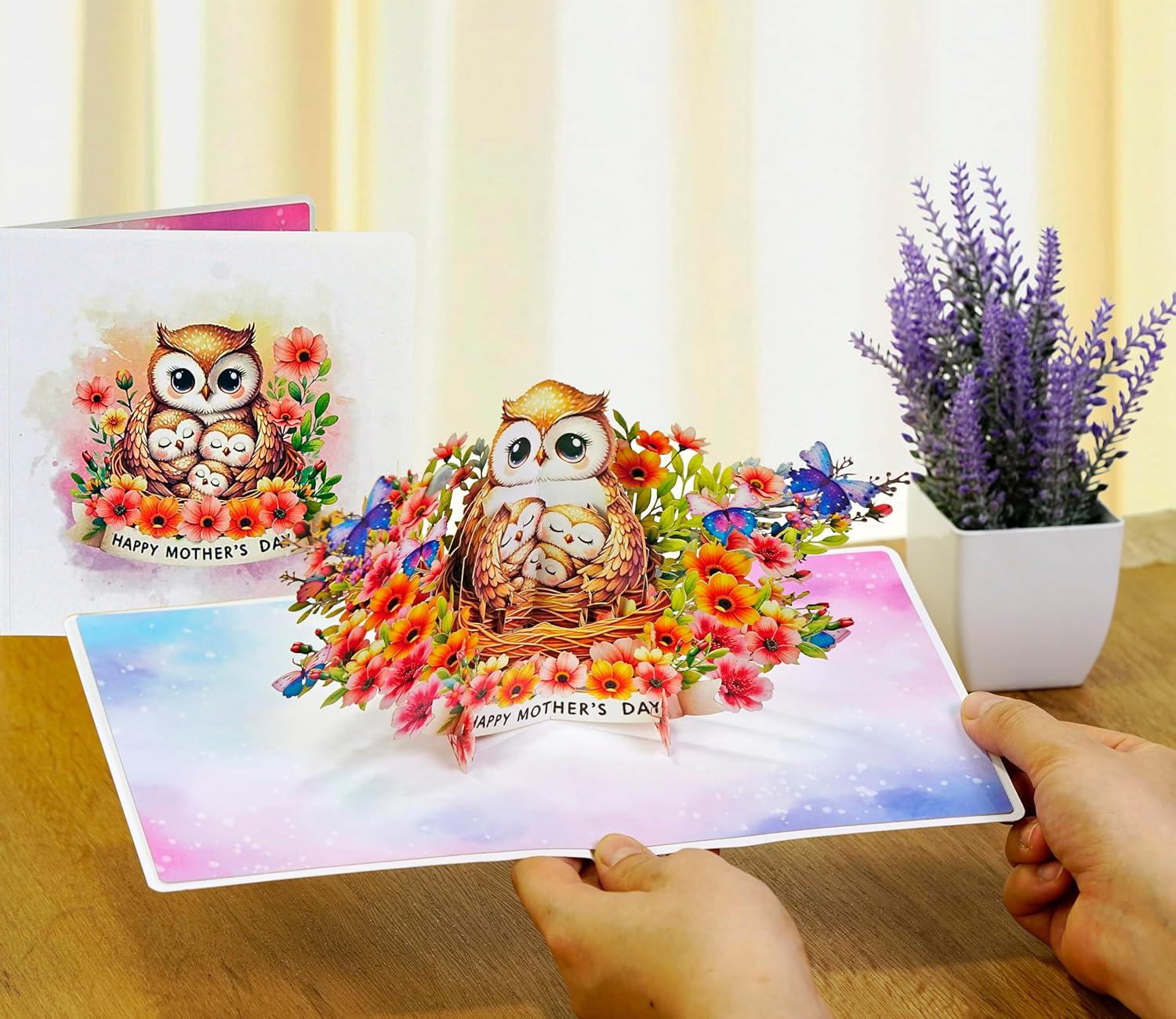 imageCUTPOPUP Mothers Day Card Pop Up 3D Birthday Greeting Card Mothers Day Card for Women Mom Wife Grandma Aunt Daughter Mama ChipmunkOwl Mama6x8in