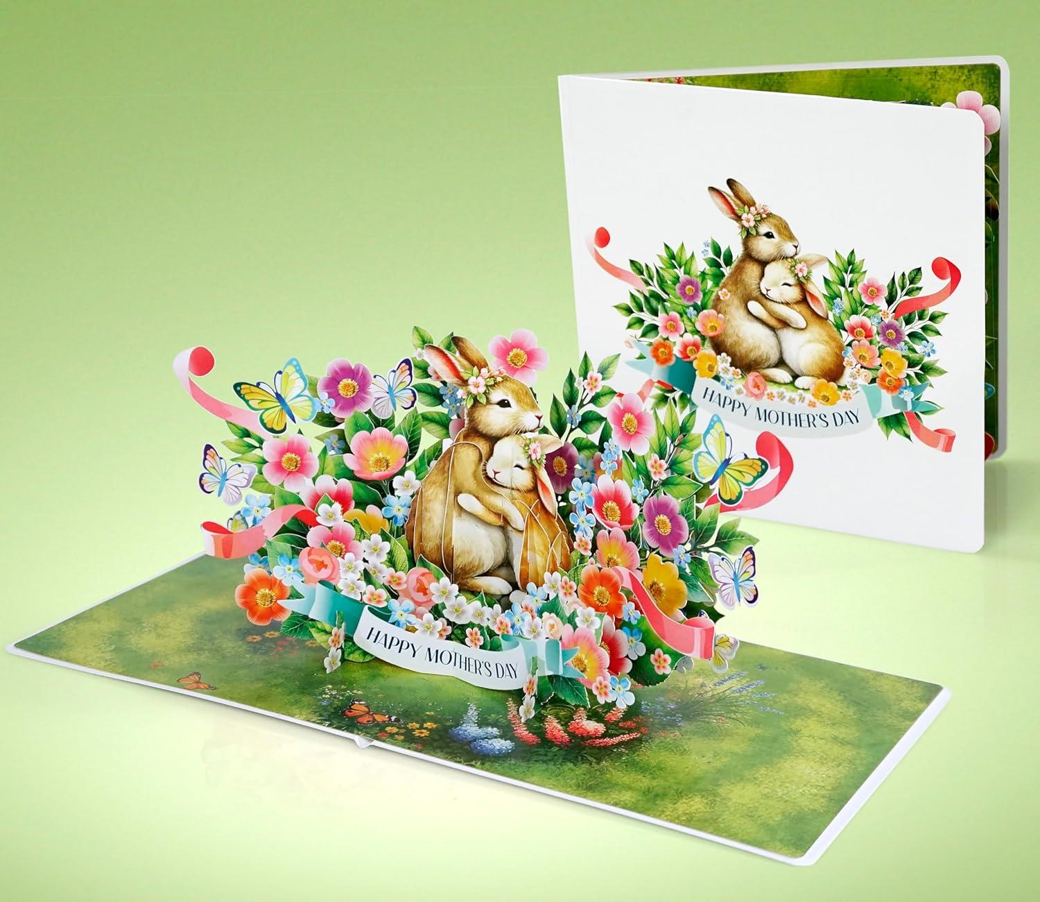 imageCUTPOPUP Mothers Day Card Pop Up 3D Birthday Greeting Card Mothers Day Card for Women Mom Wife Grandma Aunt Daughter Mama ChipmunkRabbit Mama6x8in