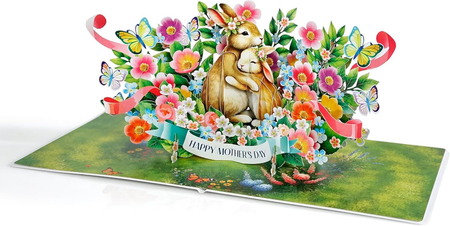 imageCUTPOPUP Mothers Day Card Pop Up 3D Birthday Greeting Card Mothers Day Card for Women Mom Wife Grandma Aunt Daughter Mama ChipmunkRabbit Mama6x8in
