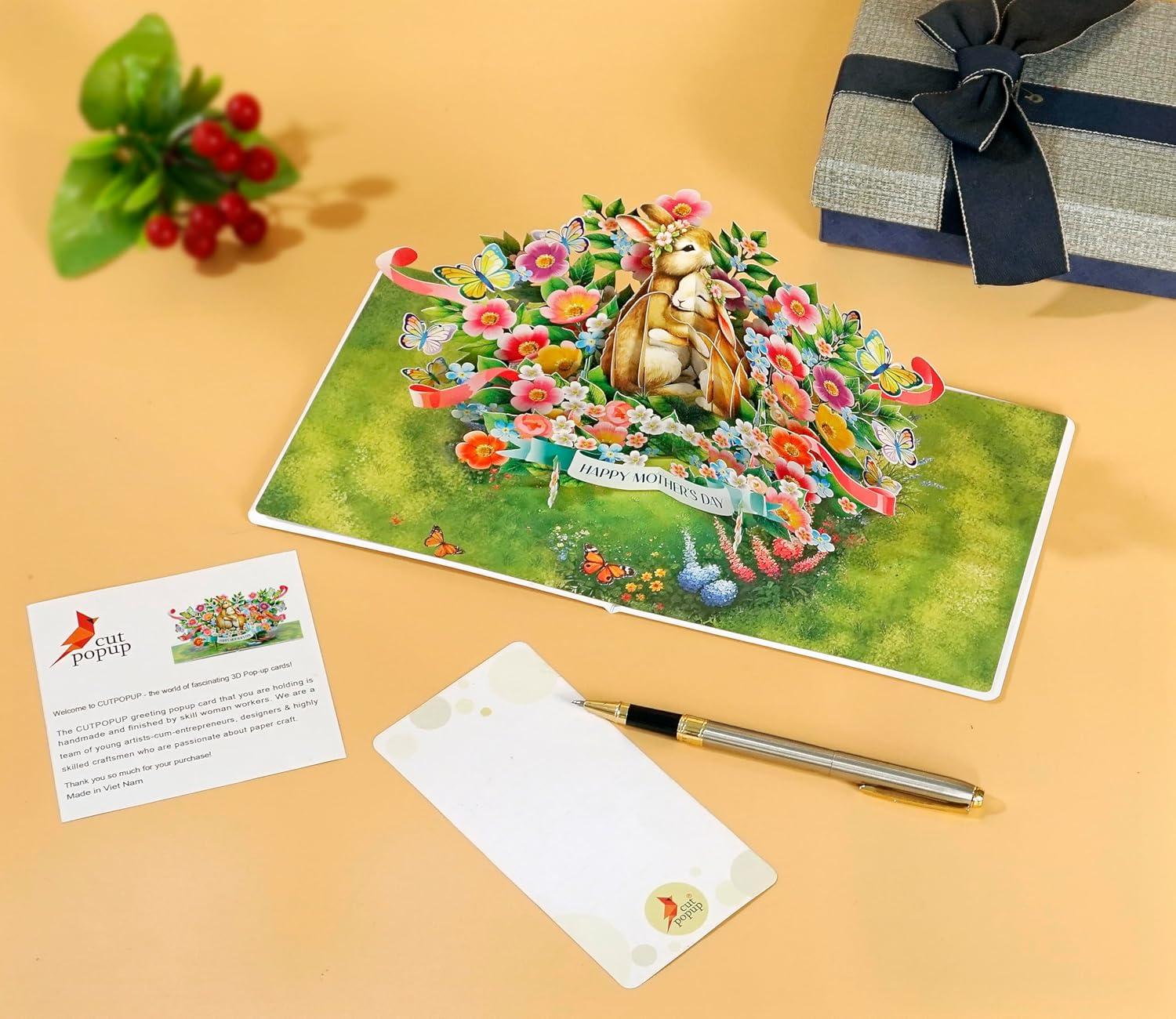 imageCUTPOPUP Mothers Day Card Pop Up 3D Birthday Greeting Card Mothers Day Card for Women Mom Wife Grandma Aunt Daughter Mama ChipmunkRabbit Mama6x8in