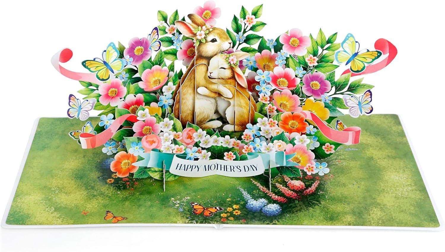 imageCUTPOPUP Mothers Day Card Pop Up 3D Birthday Greeting Card Mothers Day Card for Women Mom Wife Grandma Aunt Daughter Mama ChipmunkRabbit Mama6x8in