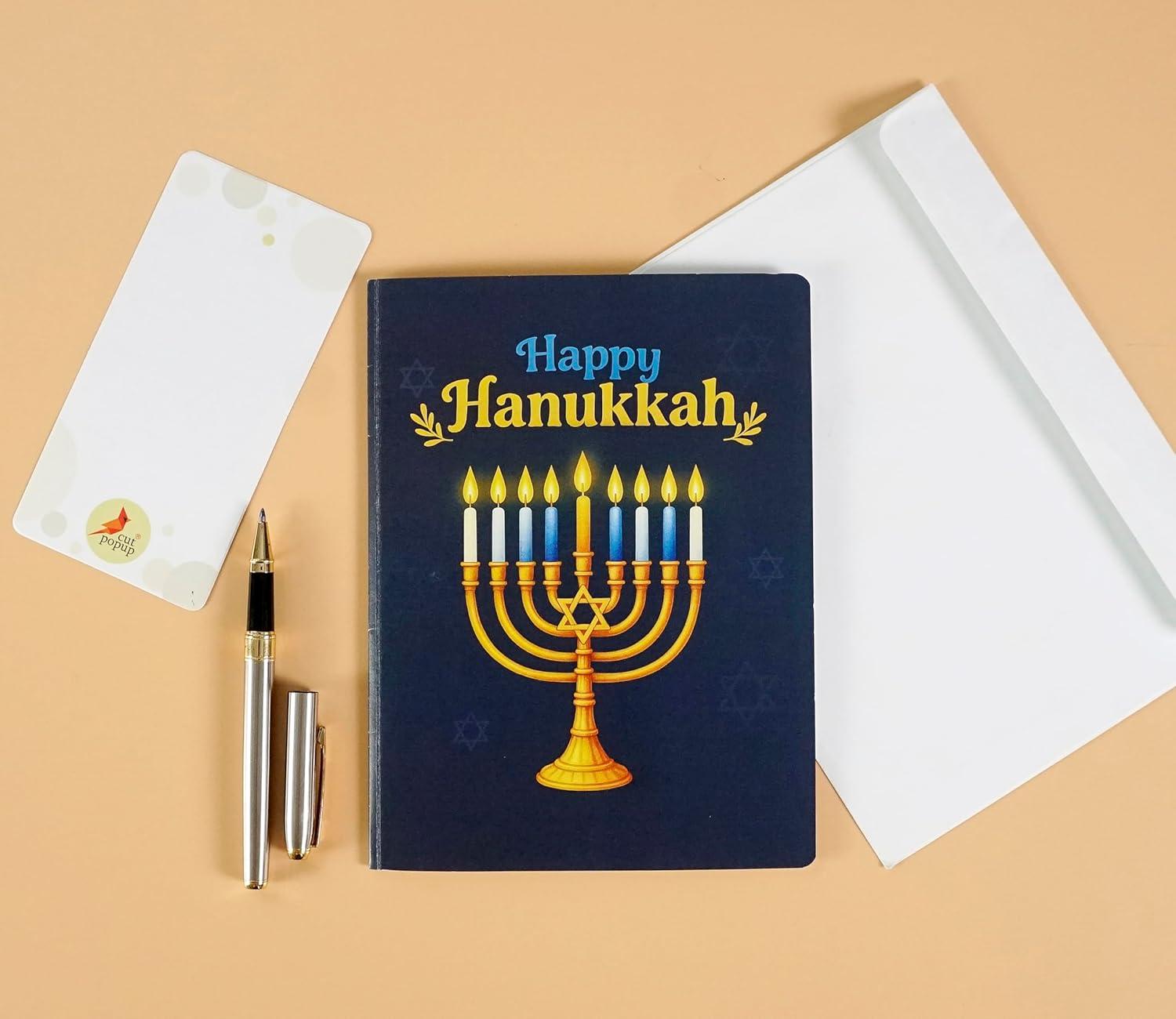 imageCUTPOPUP Hanukkah Pop Up Card Happy Chanukah Holiday for Family Friends Boys Girls Men Women Menorah