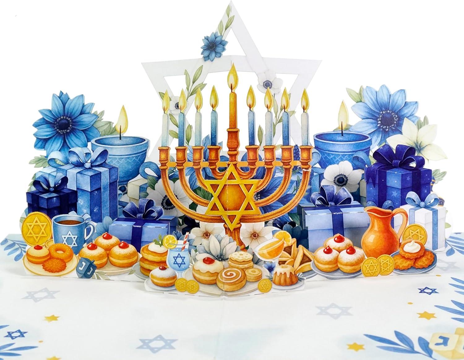 imageCUTPOPUP Hanukkah Pop Up Card Happy Chanukah Holiday for Family Friends Boys Girls Men Women Menorah