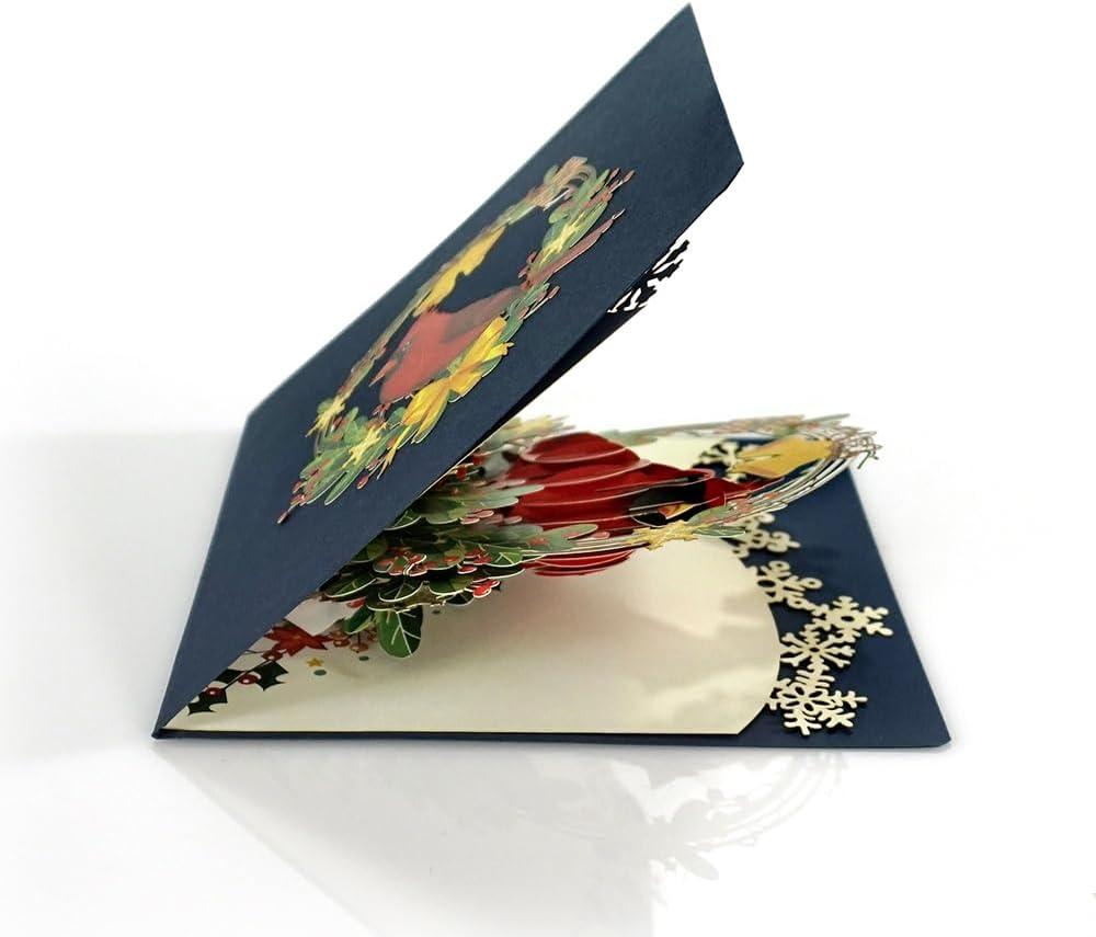 imageCUTPOPUP Pack5 Merry Christmas Card Pop Up 5x7in 3D Xmas New Year Holiday Greeting Card Tree Truck Santa Claus Snowflakes Sleigh Set of 5Cardinal Basket