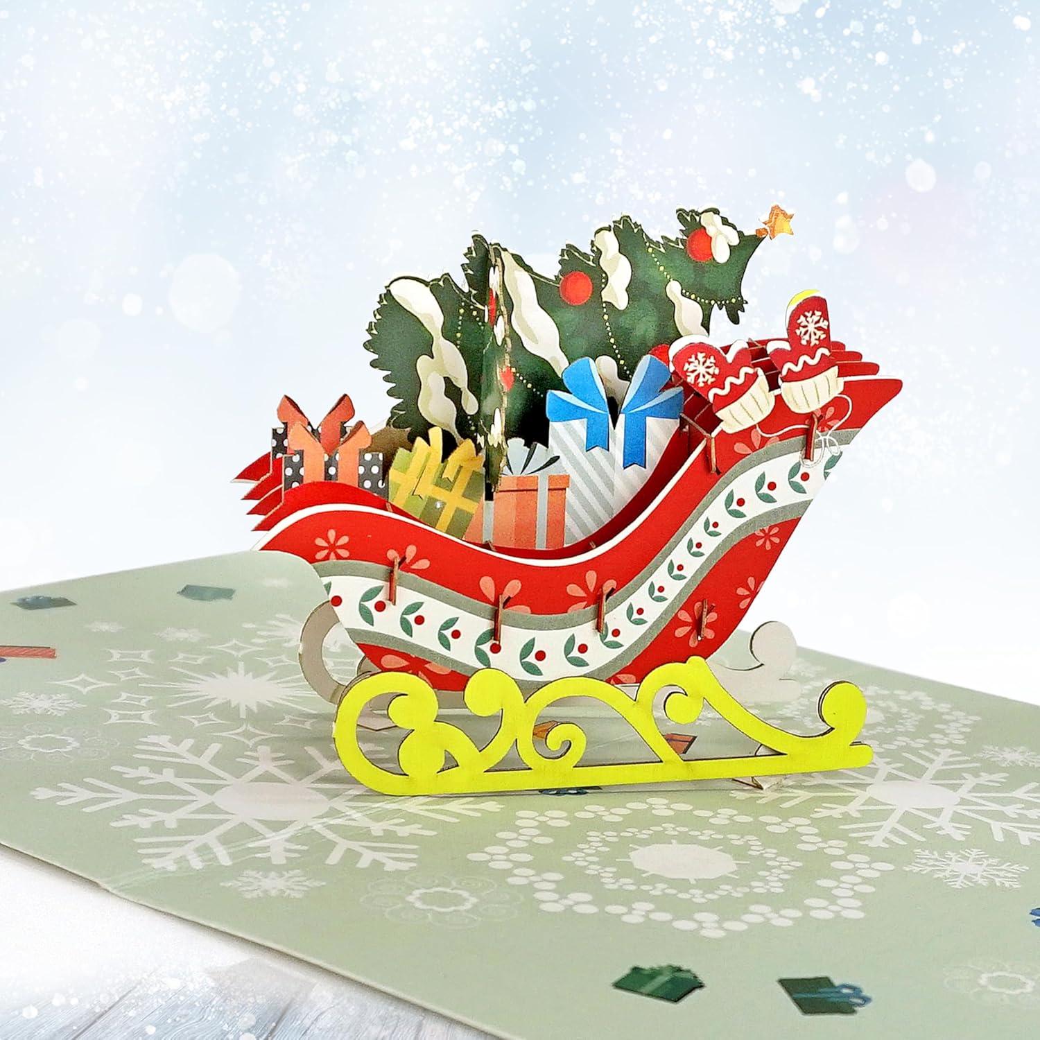 imageCUTPOPUP Pack5 Merry Christmas Card Pop Up 5x7in 3D Xmas New Year Holiday Greeting Card Tree Truck Santa Claus Snowflakes Sleigh Set of 5Set55x7in