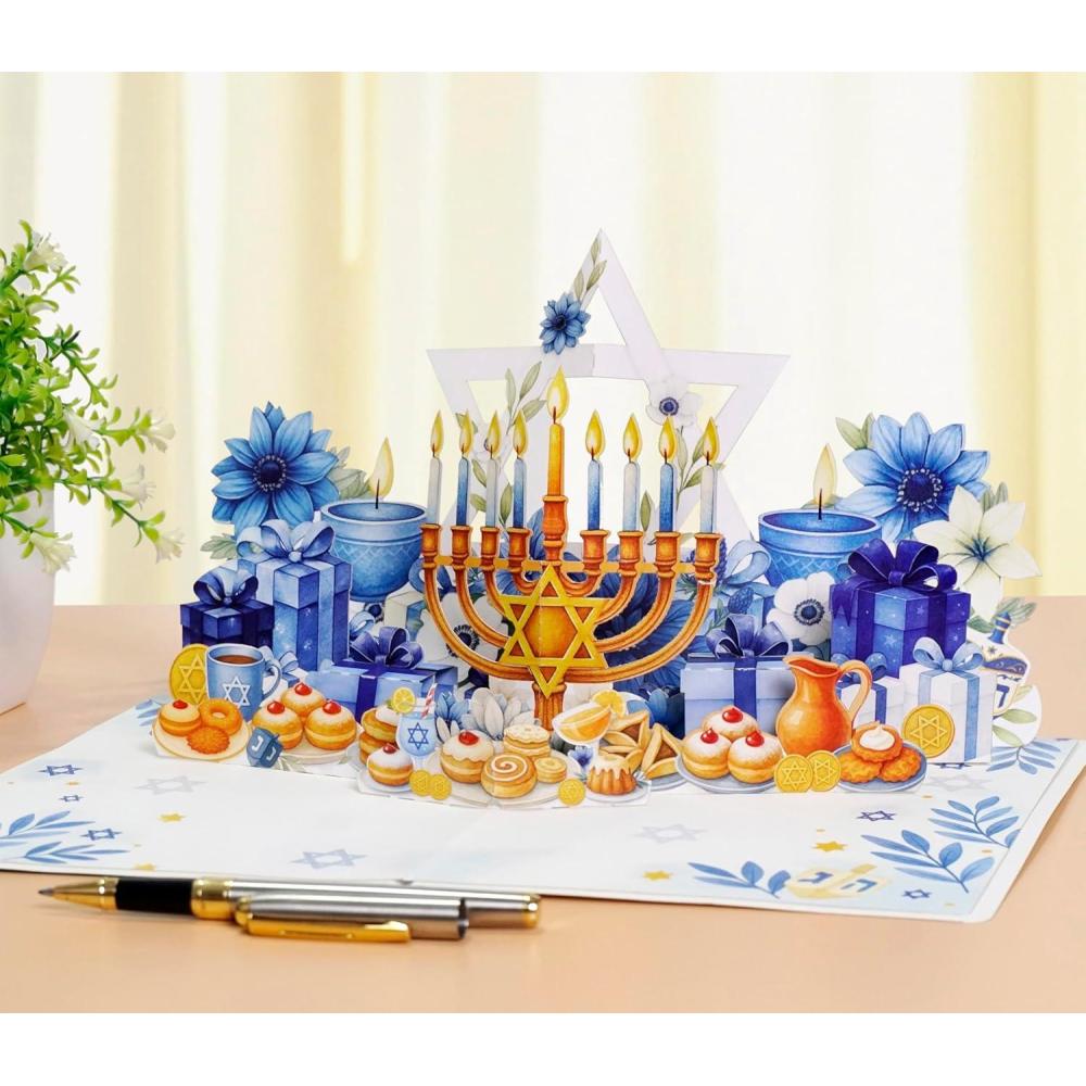 imageCUTPOPUP Hanukkah Pop Up Card Happy Chanukah Holiday for Family Friends Boys Girls Men Women Menorah