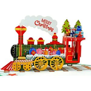 CUTPOPUP Christmas Card Pop Up, Poinsettia Card with Cardinals, 3D Xmas, New Year, Holiday Greeting Card (Poinsettia, Cardinals)(Merry Christmas Train)