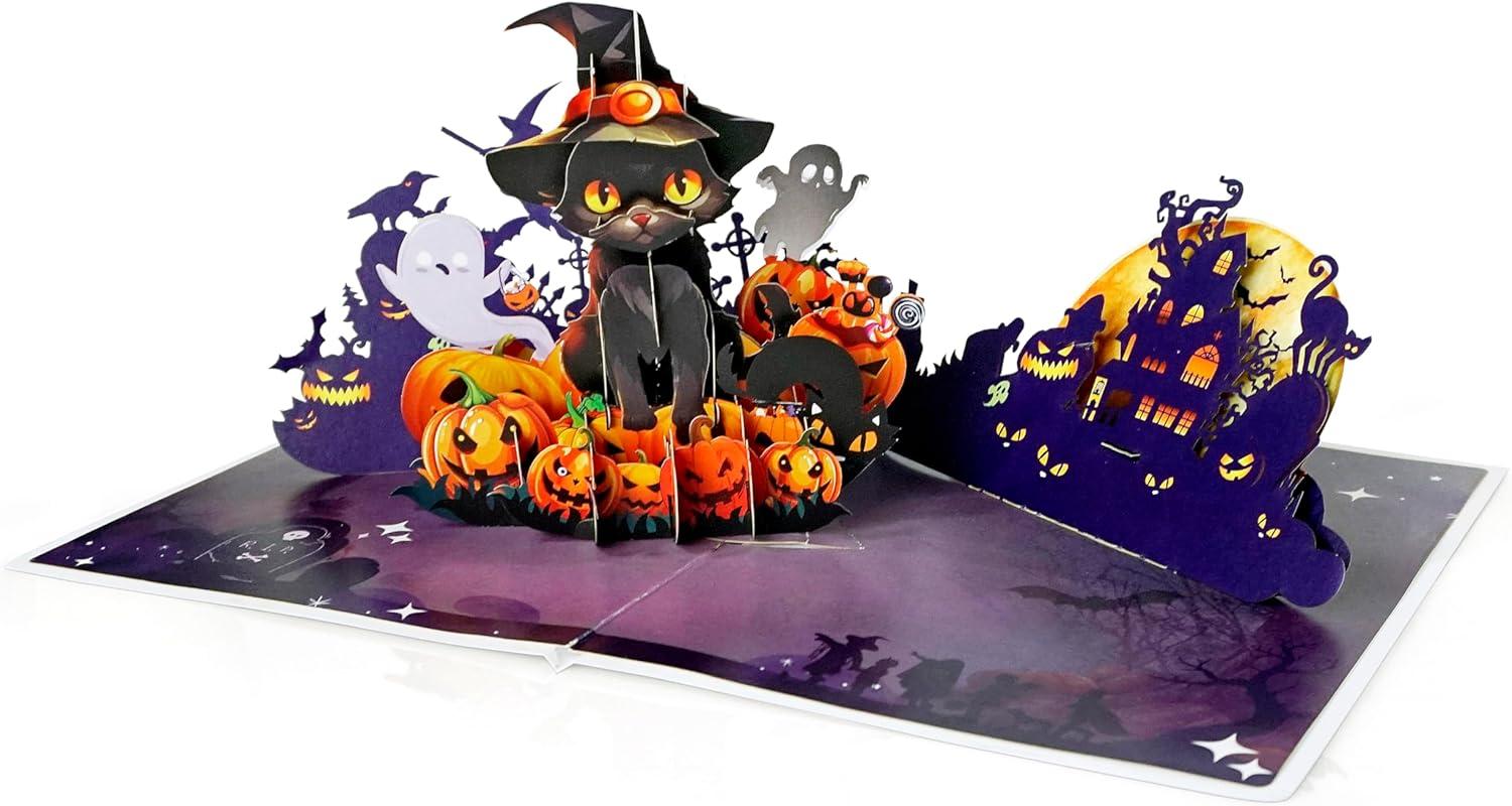 imageCUTPOPUP Turkey Thanksgiving Card Pop Up Halloween Card Pop Up Fall Greeting Thank You CardsCute Halloween Cat6x8in