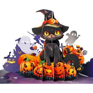 CUTPOPUP Halloween Card Pop Up, 3D Haunted Party Greeting Cards for Boys, Girls, Men, Women (Haunted Night) SD260US1520(Cute Halloween Cat-6x8in)